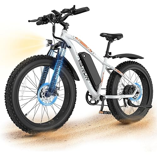 VARUN M26-2 Pro E Bikes for Men - Peak 750W/1000W Ebikes for Adults - Fat Tire EBike Up to 25MPH/28MPH 60+ Miles with 48V 13AH/15AH Removable Battery - 26" Electric Bike,7-Speed, Lockable Suspension