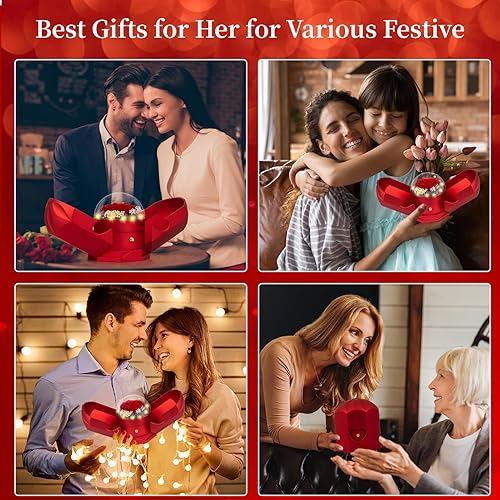 Miniatura 5 de Rosa roja real preservada con collar, flores para siempre, regalos de cumpleaños para mujeres, su madre, esposa, novia, abuela en San Valentín, día