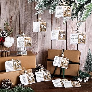 12 Pcs Christmas Nativity Story Ornaments Christian Book Sheet Nativity Scene Ornaments Wooden Hanging Ornament for Xmas Tree Birth of Jesus Decor Catholic Religious Xmas Gifts for Family