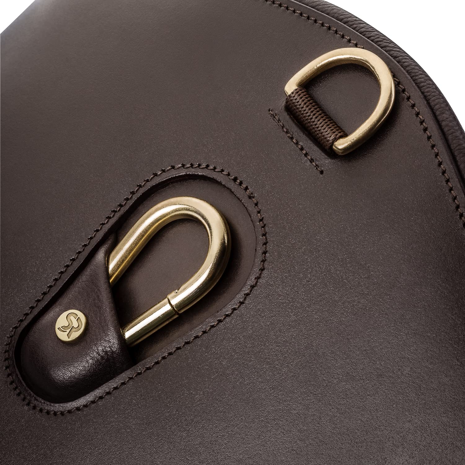 SUNRIDE Sottopancia in vera pelle per cavalli (Hickstead), con anello a D (3x) e moschettone per redini ausiliarie (120 cm, marrone)