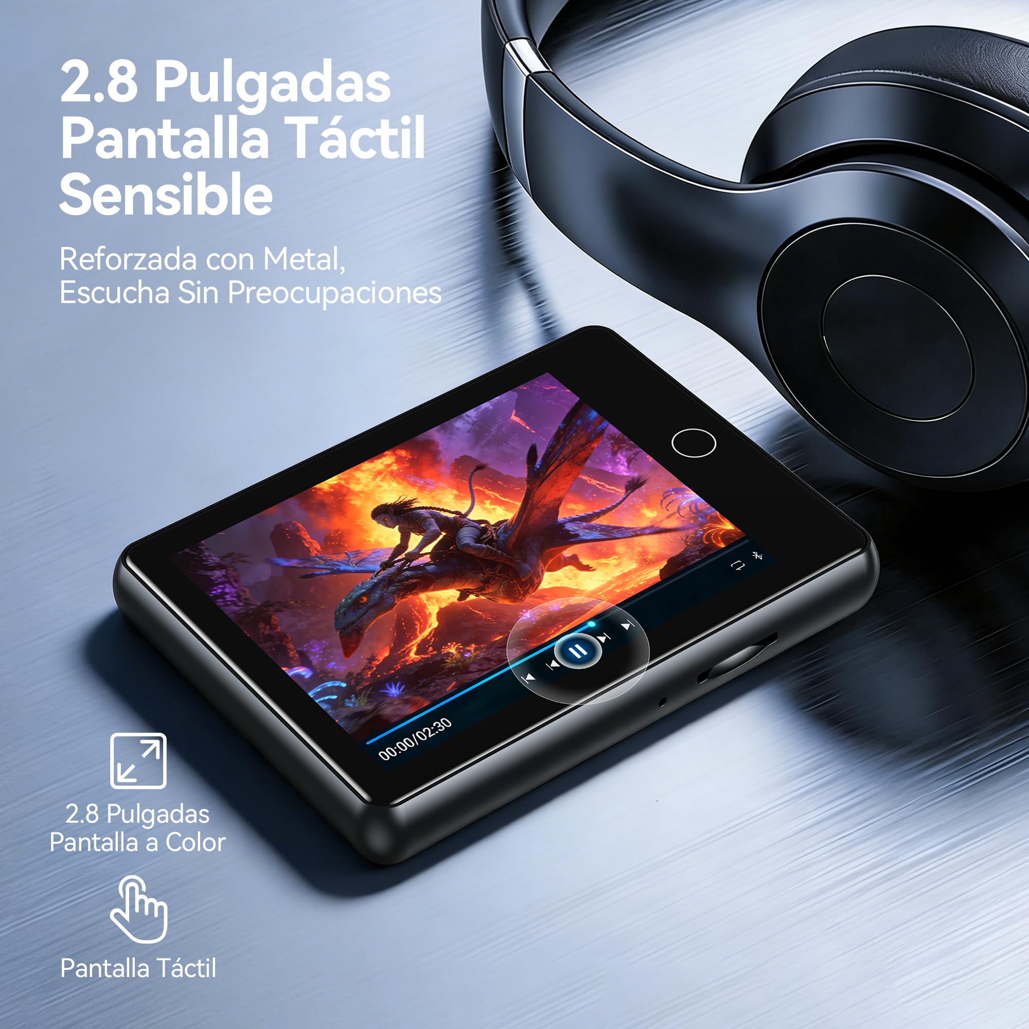 AGPTEK MP3 Bluetooth 5.3 con Pantalla Táctil de 2.8", Reproductor MP3 Sonido HiFi, Radio FM, Grabadora y Altavoz, 64GB Ampliable a 128GB y Player Funda