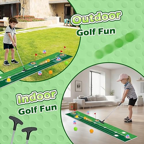Miniatura 5 de VATOS Juego de Putting de Golf para Niños - Juguetes de Golf que se Iluminan con Tapete de Putting, Putter, 3 Hoyos y 6 Pelotas (3 Brillantes),