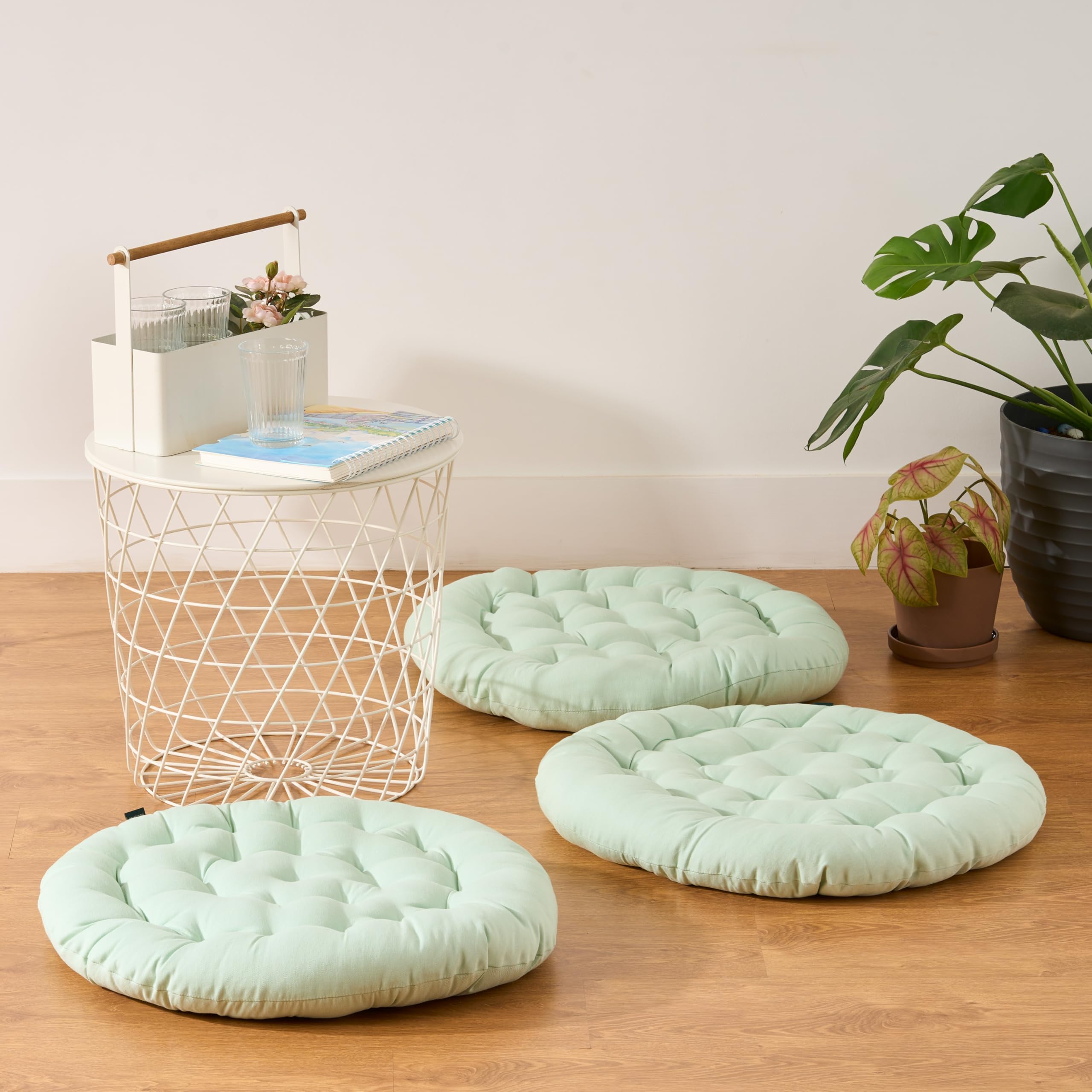 SKANDA FAB Premium Cotton Floor Seating Cushion | Luxurious Comfort & Microfiber Fill 60X60 CM Large Size for Meditation | Floor Cushions | Pooja | Living Room | Pets | Outdoor Sage Green Pack of 3