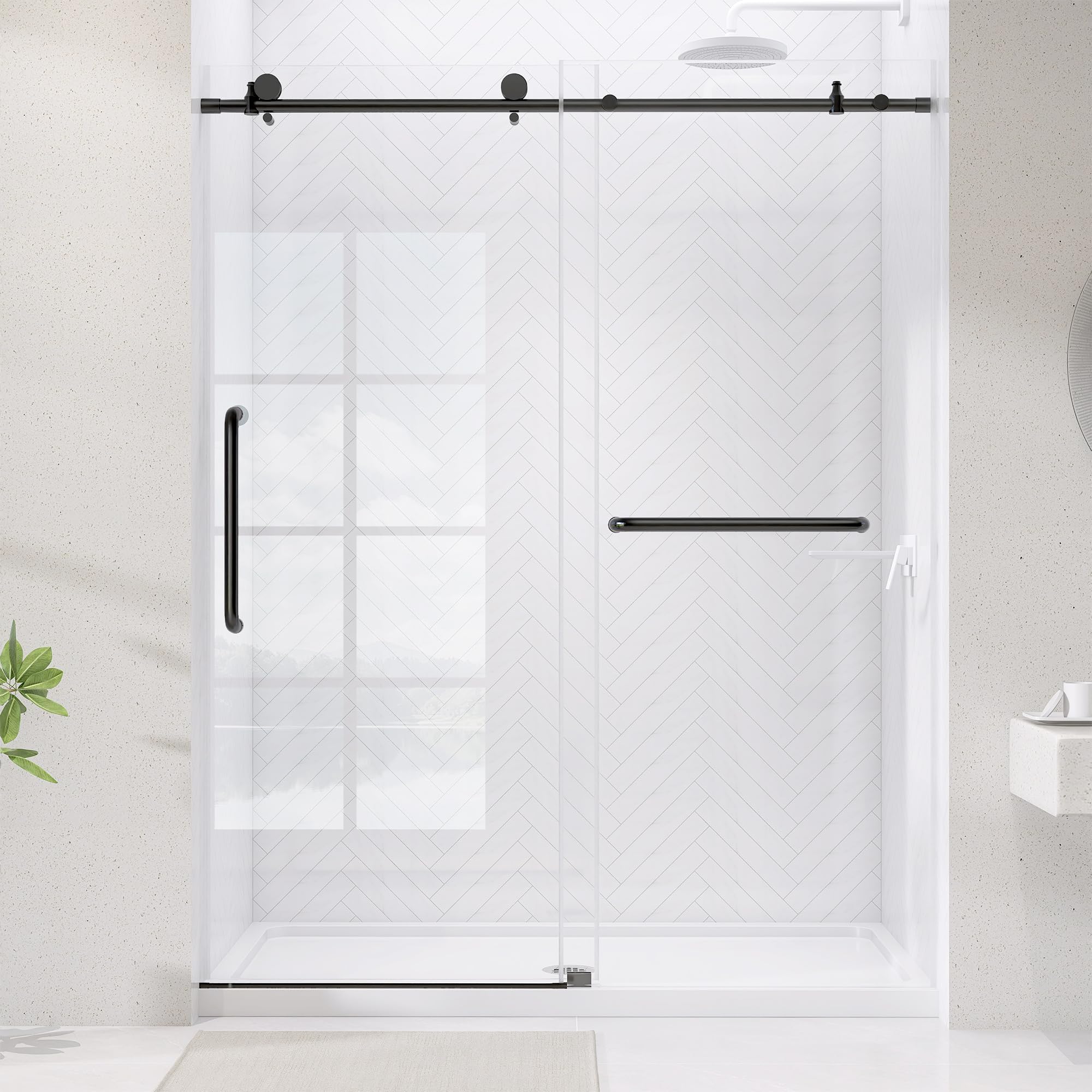 Photo 1 of ***MISSING PIECES -SELLING AS PARTS ONLY***Frameless Shower Door Matte Black 56-60’’ W x 75’’ H Single Sliding Shower Glass Doors for Bathroom 1/4 inch Easy Clean Clear Glass Door for Walk-in Shower Low Threshold with Stainless Steel Hardware
***BOX RIP