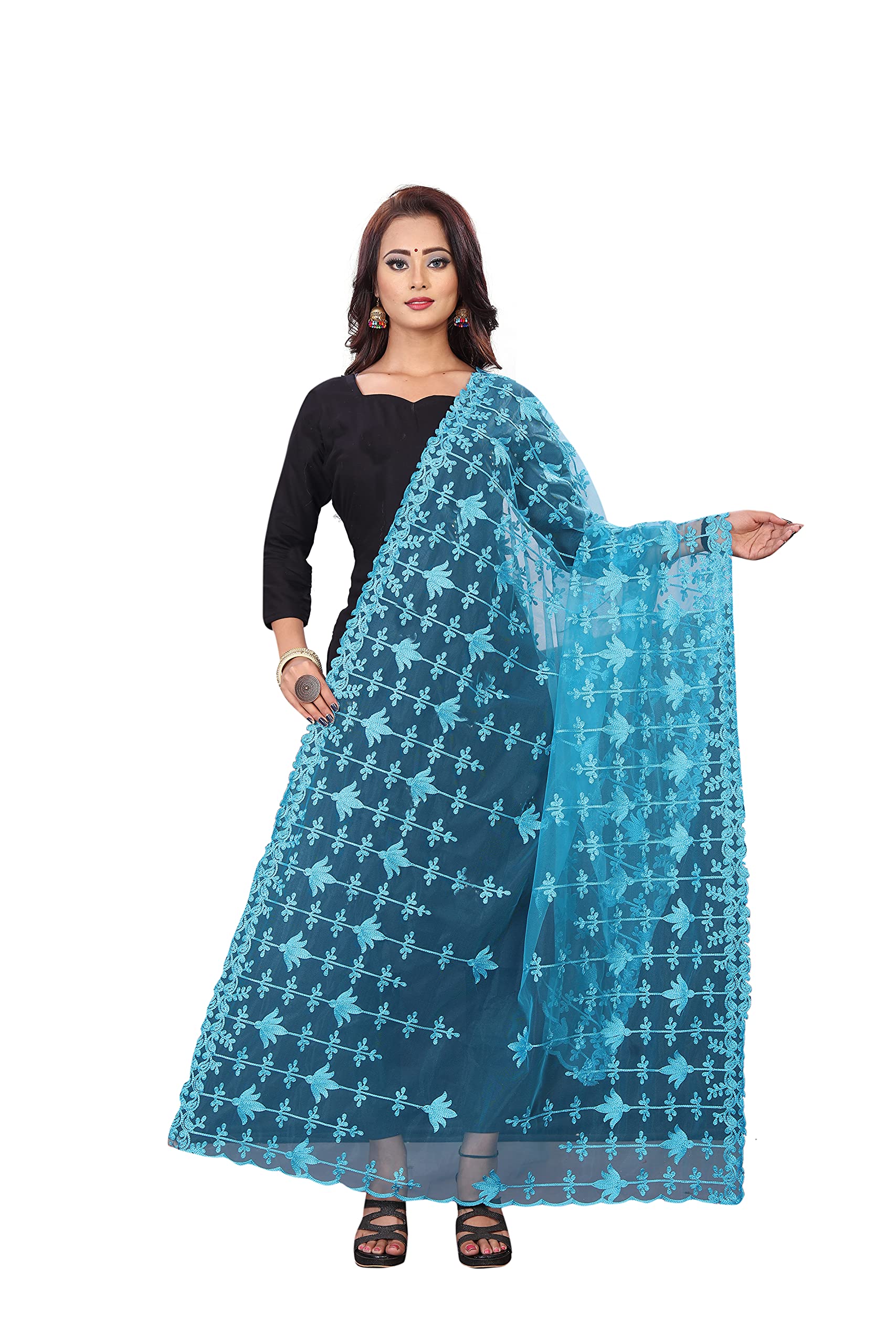 ARGLOSMiss World Designer Women's Naylon Net Fancy Embroidered Dupatta For Women & Girl_No3.