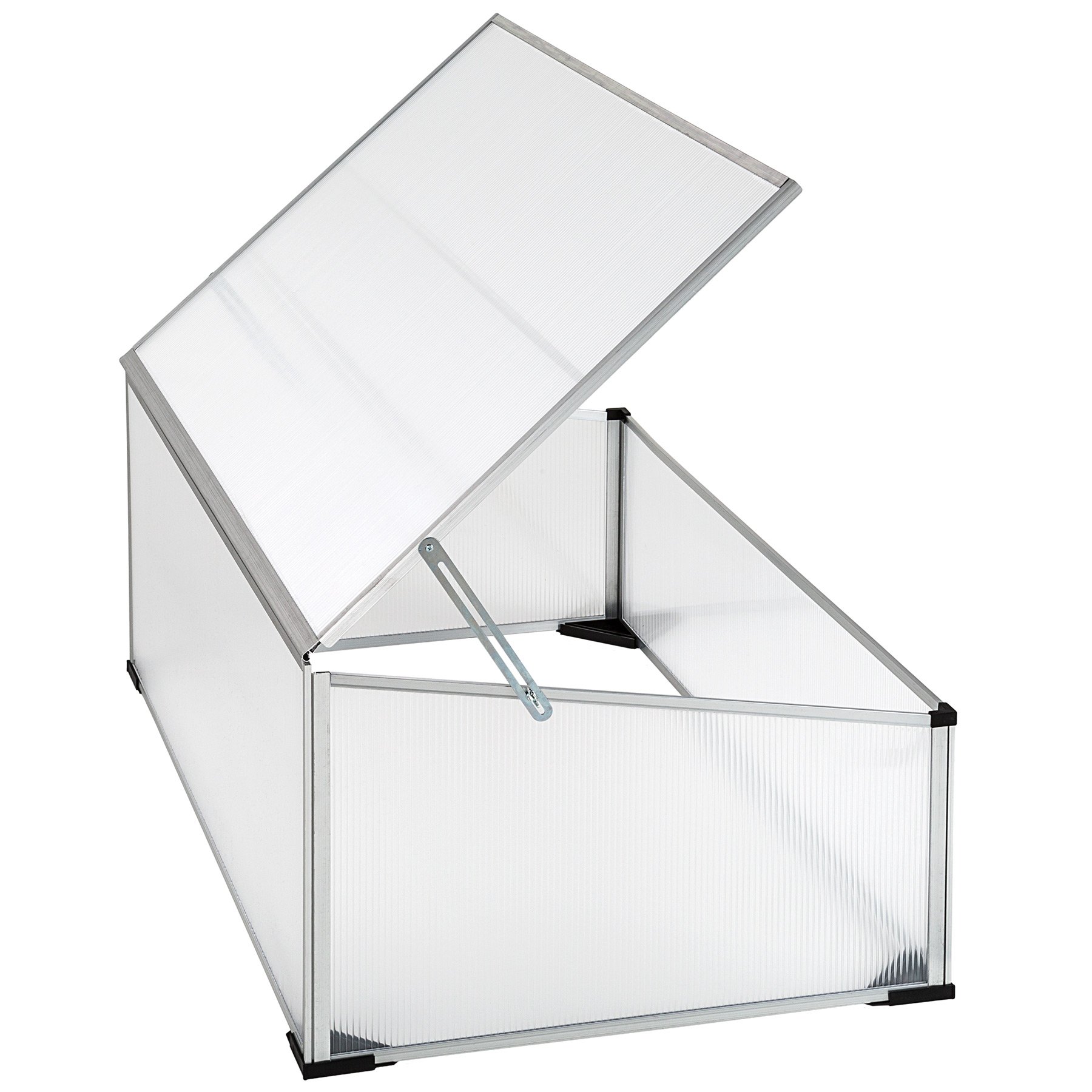 tectake® Cassone a Letto Caldo 102x61x41cm / 31cm, Aiuola Rialzata per Giardino, Semenzaio con Tetto Bloccabile per Piante Protette, in Alluminio, Lastre Alveolari Trasparenti, Piedi in Plastica, 2 kg