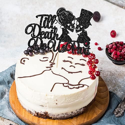 Miniatura 6 de Gyufise 1 decoración para tartas Till Death Do Us Part con purpurina negra para boda, feliz día de San Valentín, decoración para tartas, temática