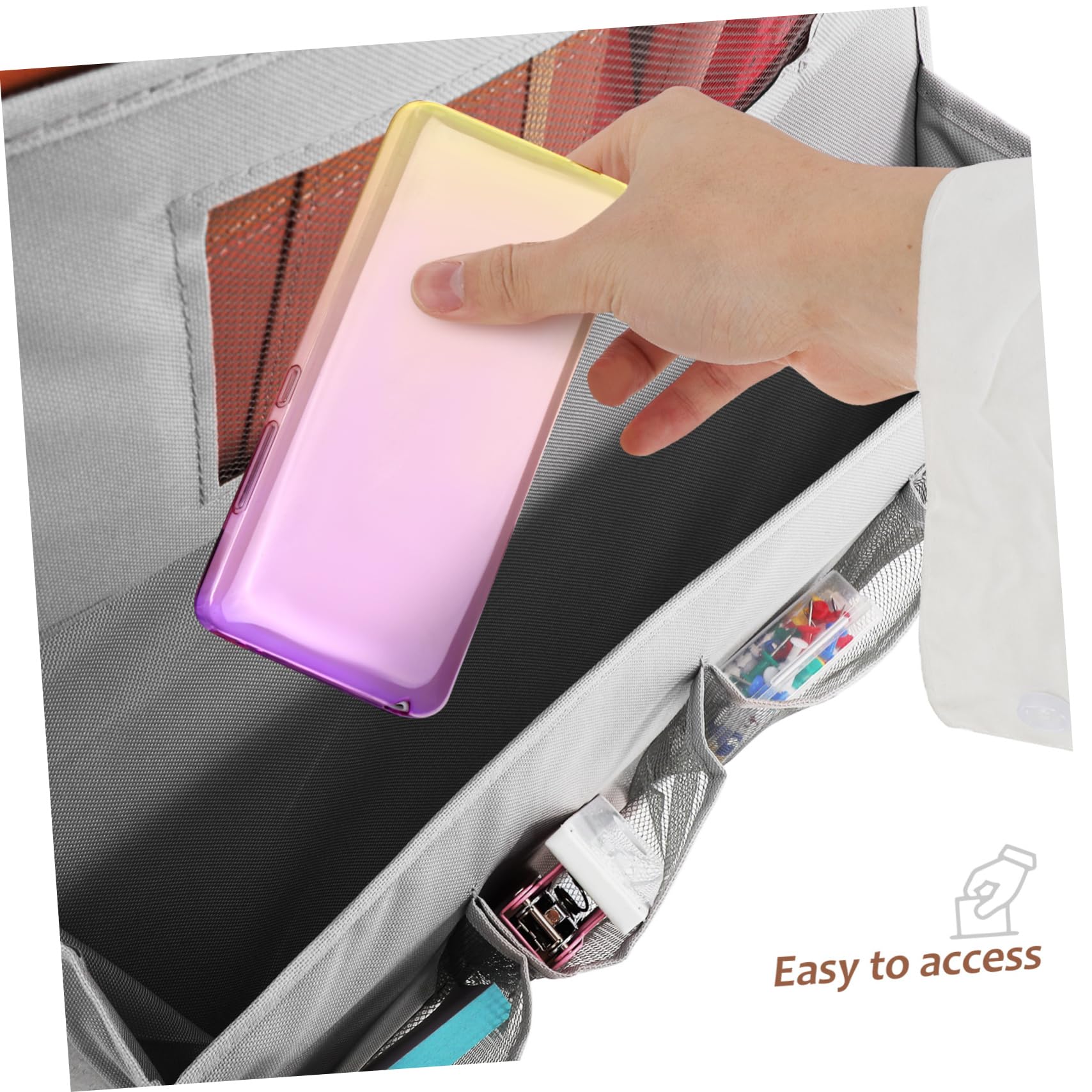 Organizer da Appendere Dietro Porta in Stoffa Grigio | Tasche Multiple di Varie Misure, Foro Multiplo, Lavabile e Semplice da Pulire