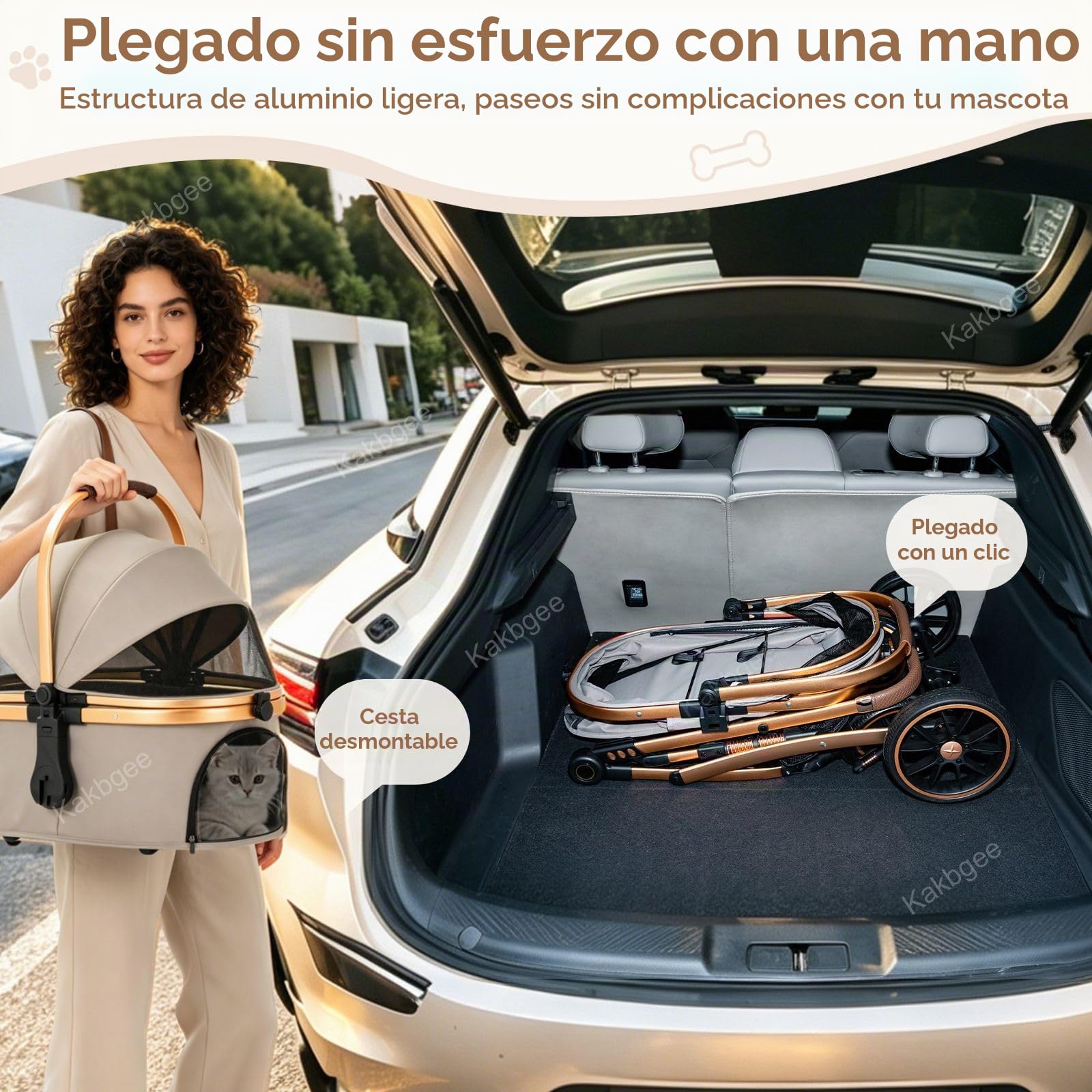 Plegable Cochecito Para Perros, Carrito Para Perros Y Gatos, Plegable De Un Clic, Transportín Desmontable Con Ventana De Malla, Almohadilla Lavable, Correa De Seguridad, Ruedas PU 9", Negro