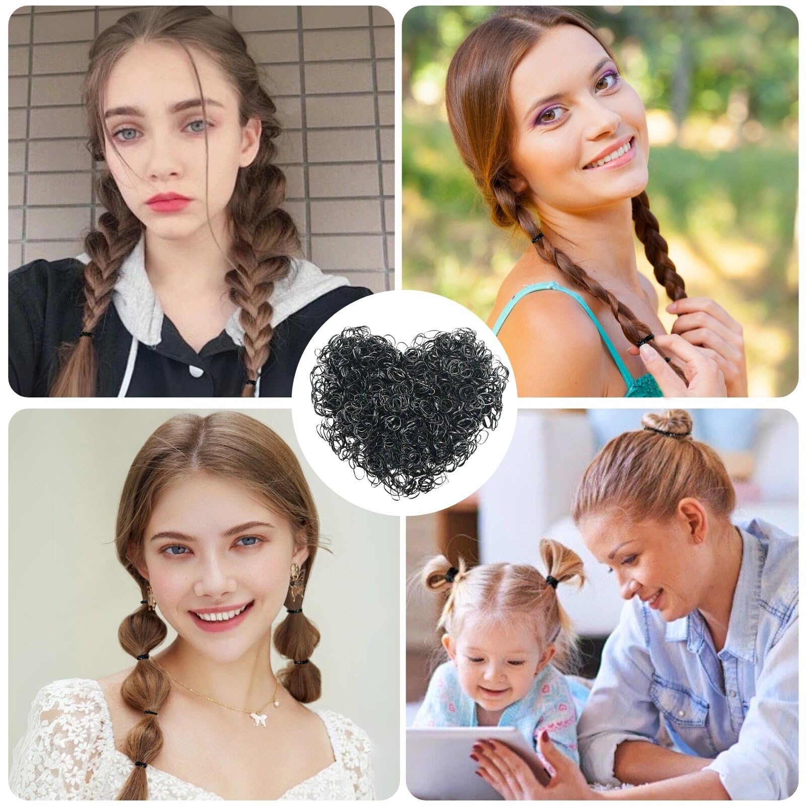KEYRI 3000 Pièces Mini Chouchous Petit Elastique Bandes de Caoutchouc Élastique Soft Elastic Bands Noir Fille Bandes de Tressagepour les Cheveux des Enfant Accessoire en Caoutchouc (Noir)