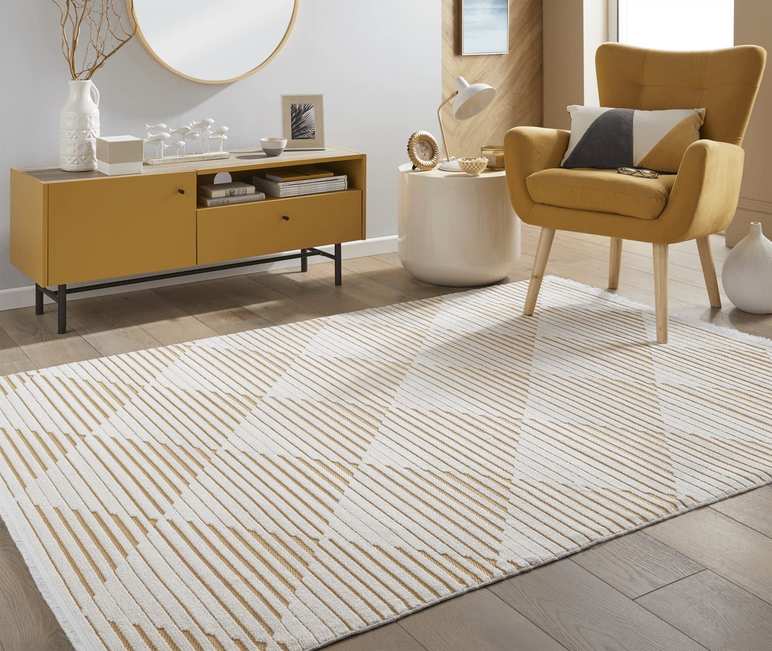 Lord of Rugs Jazz Indoor Outdoor Rug for Modern Garden Patio Kitchen Bedroom Balcony Living Room Conservatory Trellis Carpet Quality Cosy Flatweave Area Rug JAZ12 Amber Large 160x220 cm (5'3"x7'6") โ image 1