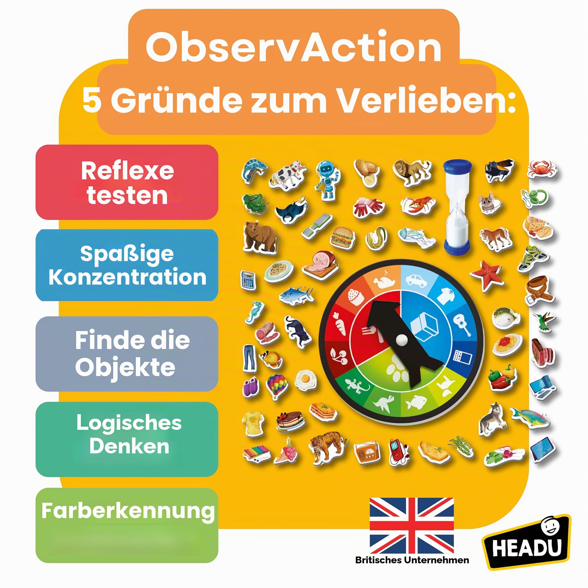 Headu Beobachtungsspiel – Trainieren Sie Ihre Reflexe, Konzentration und logisches Denken, indem Sie so schnell wie möglich die richtigen Objekte Finden | Lernspiele & Puzzles | Alter 5-12 Jahre