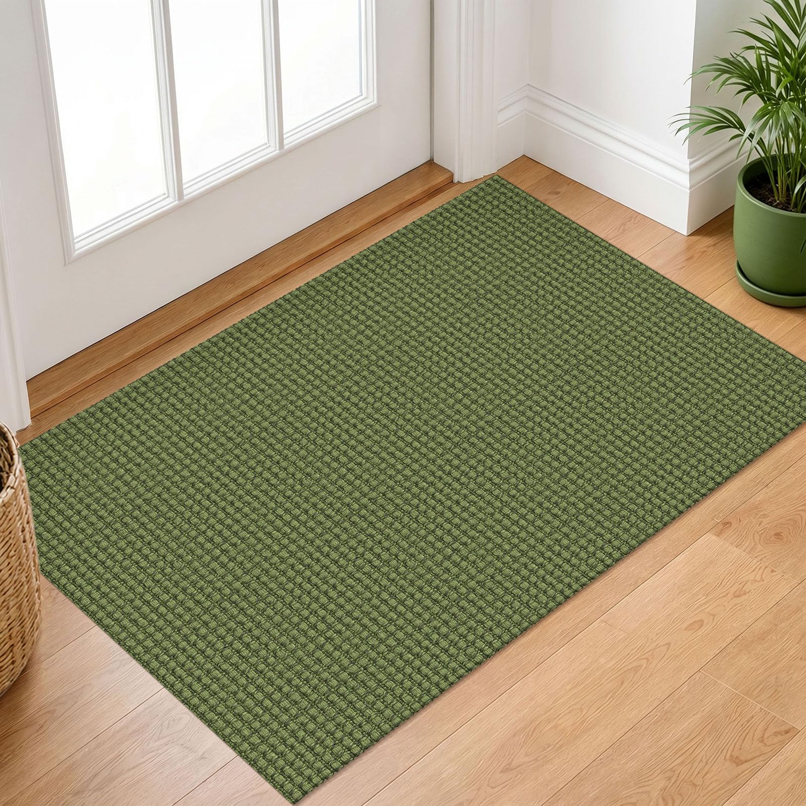 IOHOUZE Small Area Rug 2x3 Washable Woven Rugs for Entryway Non Slip Rubber Backed Front Door Rugs Indoor Doormat Throw Rug Floor Carpet for Entrance Kitchen, Olive Green/Earthy Green