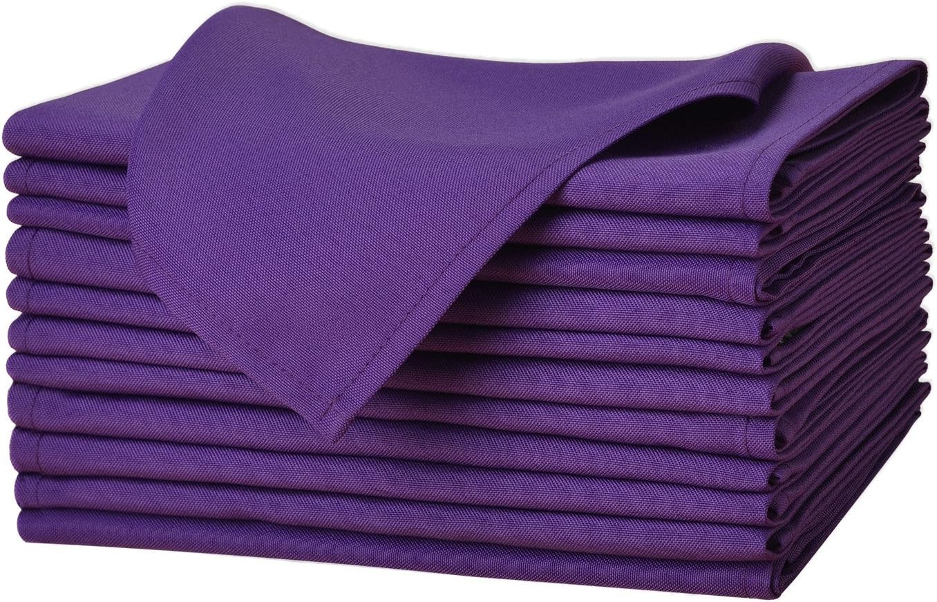 Purple Polyester Cloth Napkins - 20 x 20 Inch Soft Washable Dinner Napkins - Set of 12 Pieces Hemmed Edges Table Napkins for Wedding, Party, Restaurant