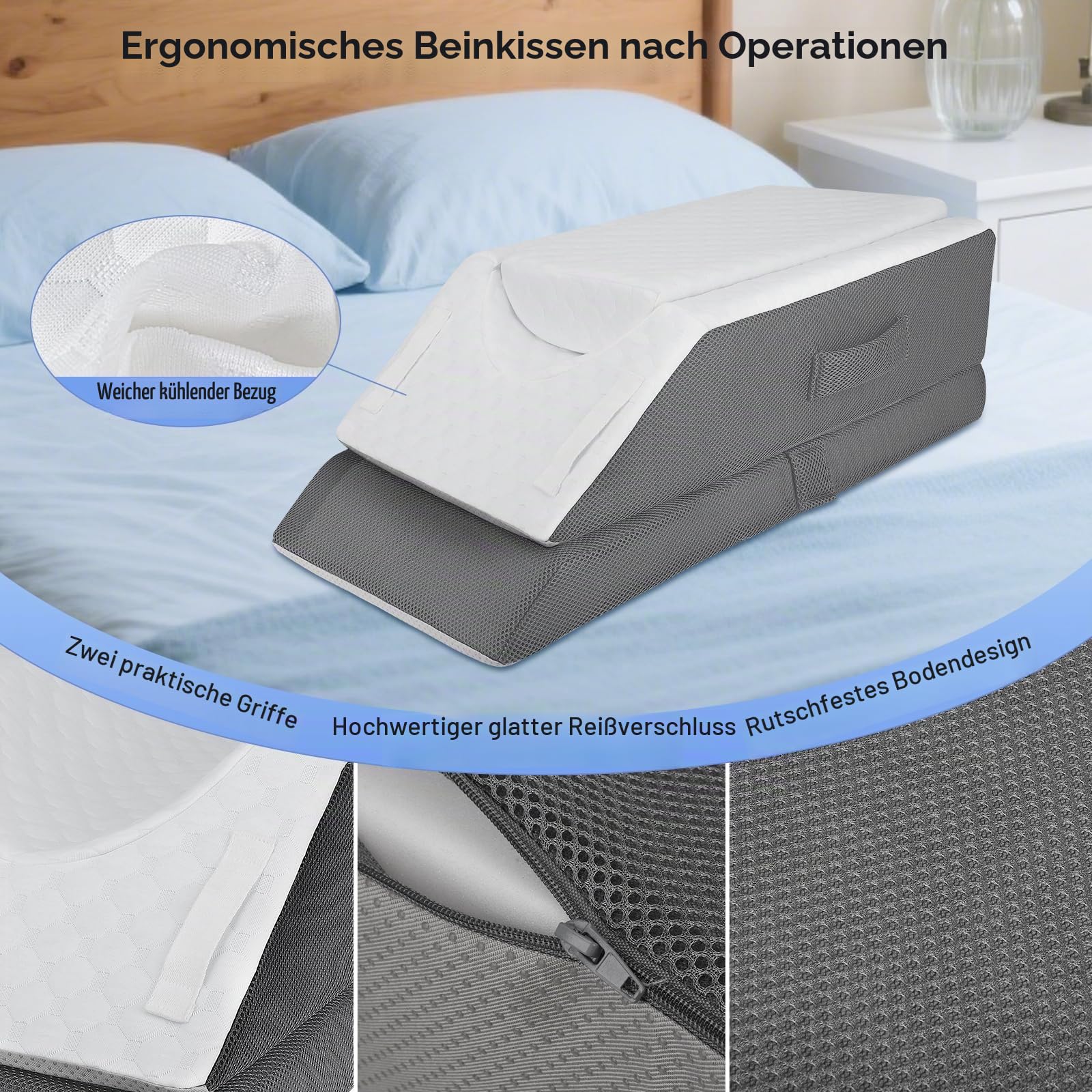 Ergonomisches Höhenverstellbare Venenkissen, Beinhochlagerungskissen mit Memory-Schaumstoff, Lymphkissen und Keilkissen zum Beine hochlagern für nach Operationen, Verletzungen oder zum Ausruhen