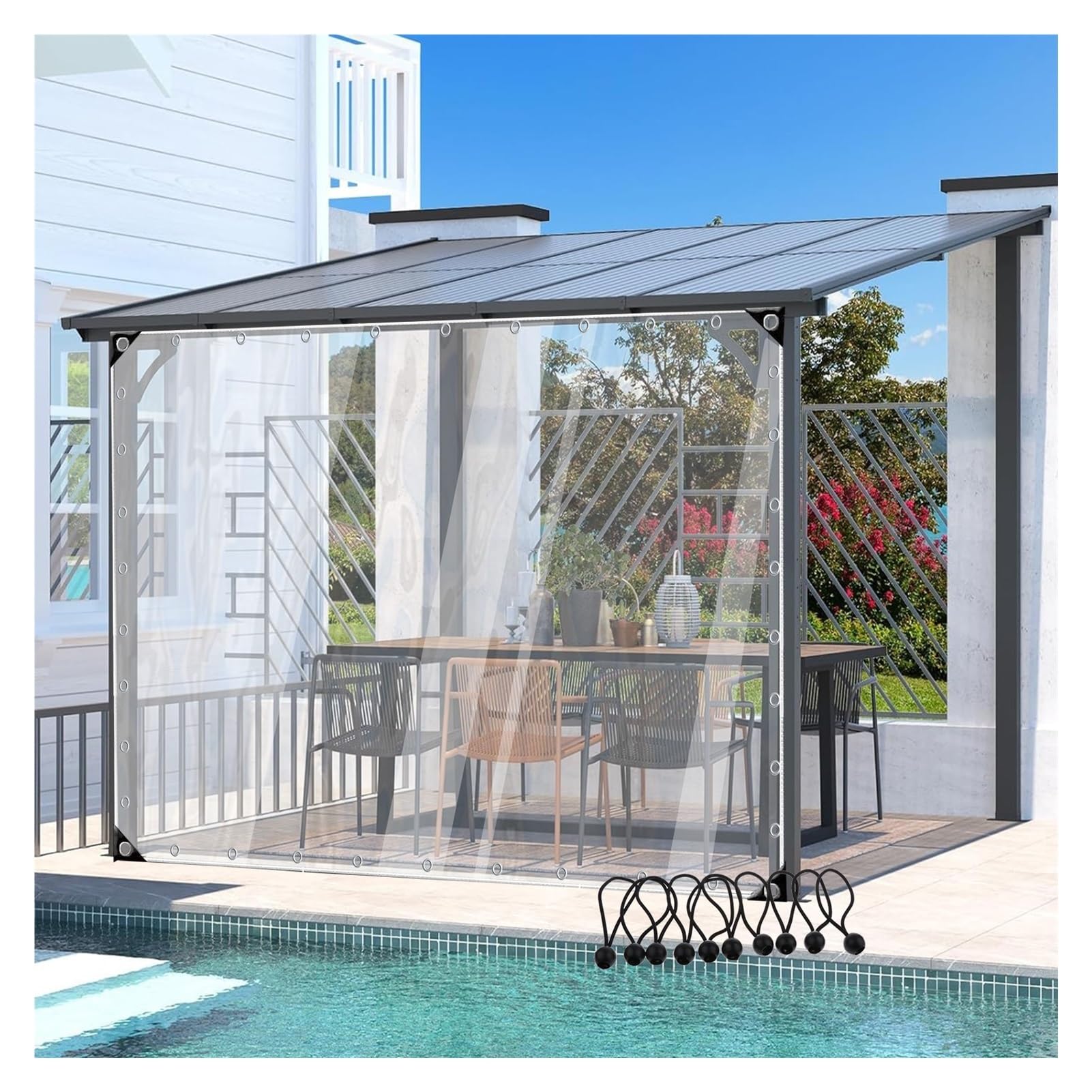 Ghply A Outdoor Clear Tarp Curtains Transparent Waterproof Tarpaulin Gazebo Side Panels Pvc Partition Curtains, For Garden Pergol Carport(,1.5X2m/4.9X6.5ft)