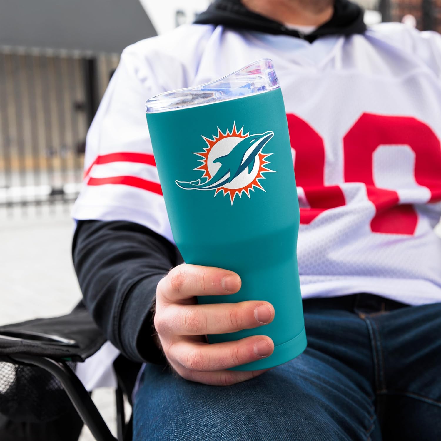 FANMATS NFL 30 oz Powder Coat Tumbler — Stainless Steel | 30 Fluid Ounces | High -Lip Slider Lid | Team Color