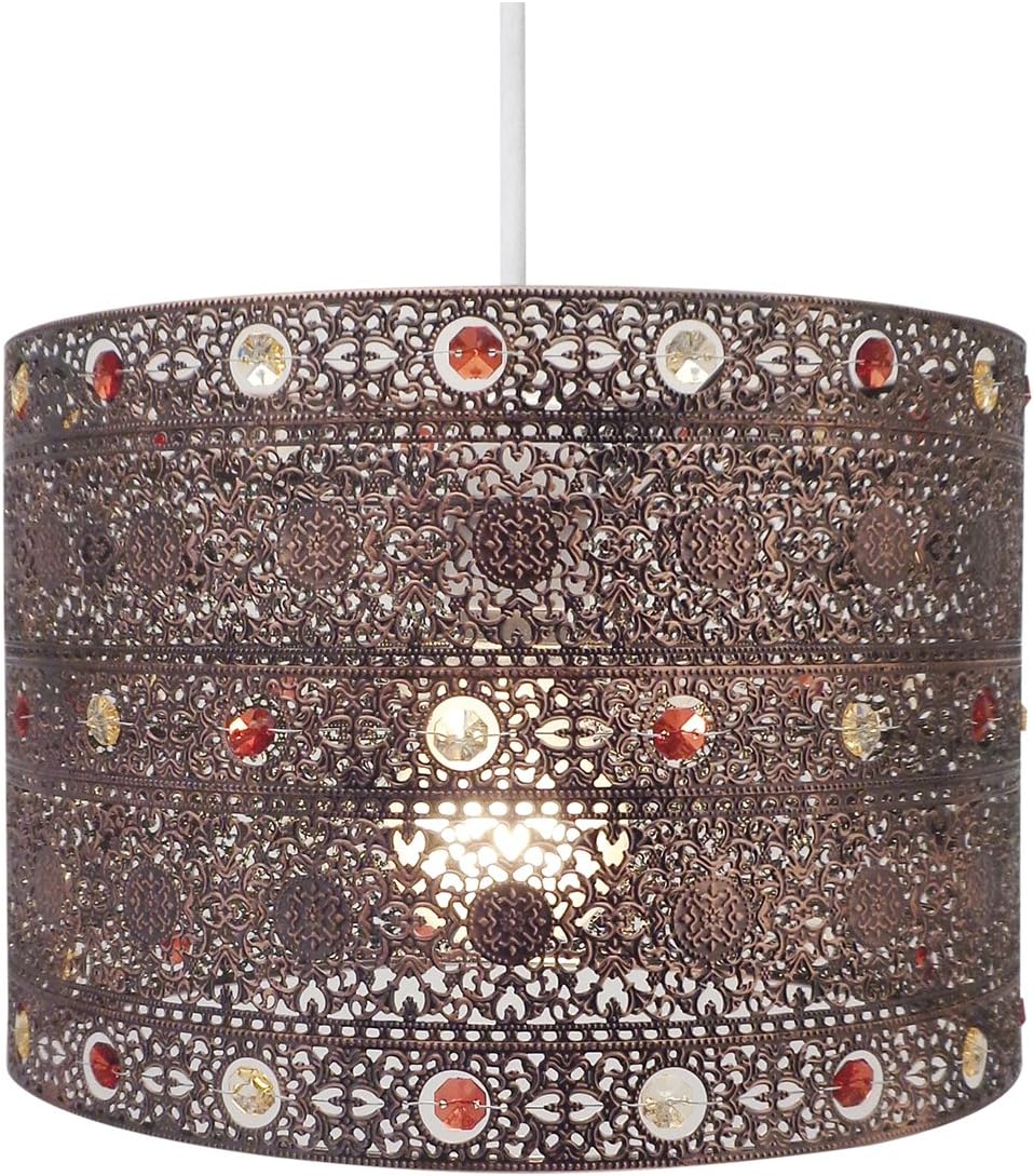 Antique Bronze Gem Moroccan Style Chandelier Ceiling Light Shade Fitting, Plastic/Metal, Antique Bronze
