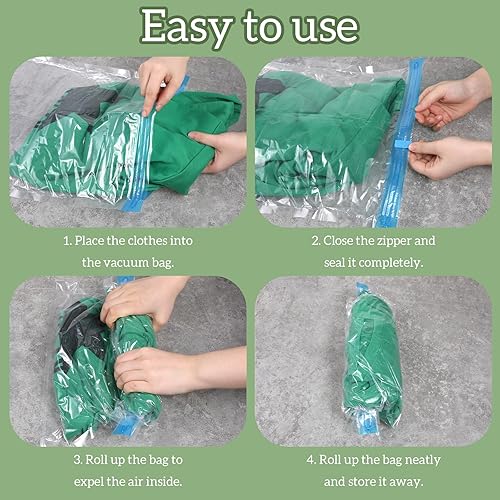 Miniatura 5 de Paquete de 3 bolsas de compresión de viaje de 19.6 x 13.7 pulgadas, bolsas de ahorro de espacio, bolsas enrollables de almacenamiento al vacío para
