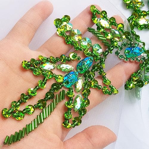 Vista 39 de Parche de cristal único hecho a mano cosido en piedras de lentejuelas de 15.3 x 11.4 pulgadas, accesorio para vestido, cristal de costura para Blanco