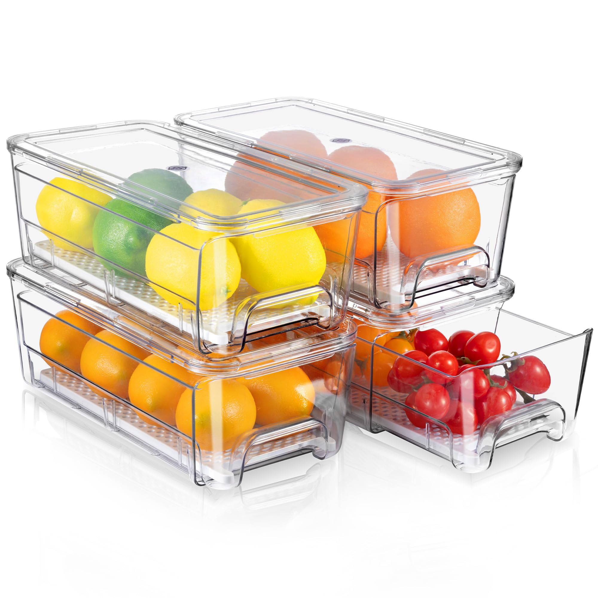 MIUKAA Kühlschrank Organizer Schublade, 4 Stück Doppelschichtige Stapelbar, Aufbewahrungsbox Kücheorganizer, Speisekammer Vorratsbehälter Durchsichtig Behälter für Kühlschrank, Küchen, Schränke