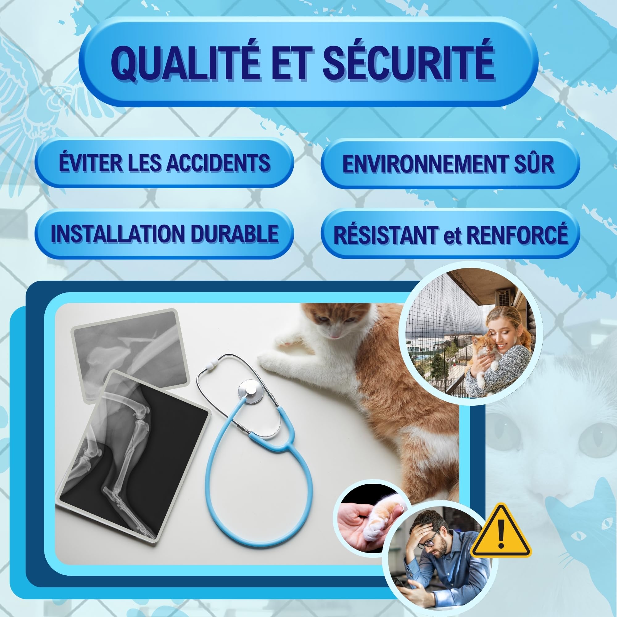 Filet pour Chats Renforcé - Disponible en 2 Tailles et Couleurs au Choix - Filet pour Chats Terrasse - Filet pour Chats Fenêtre - Filet de Sécurité pour Chats et Enfants (Noir, 4X3M)