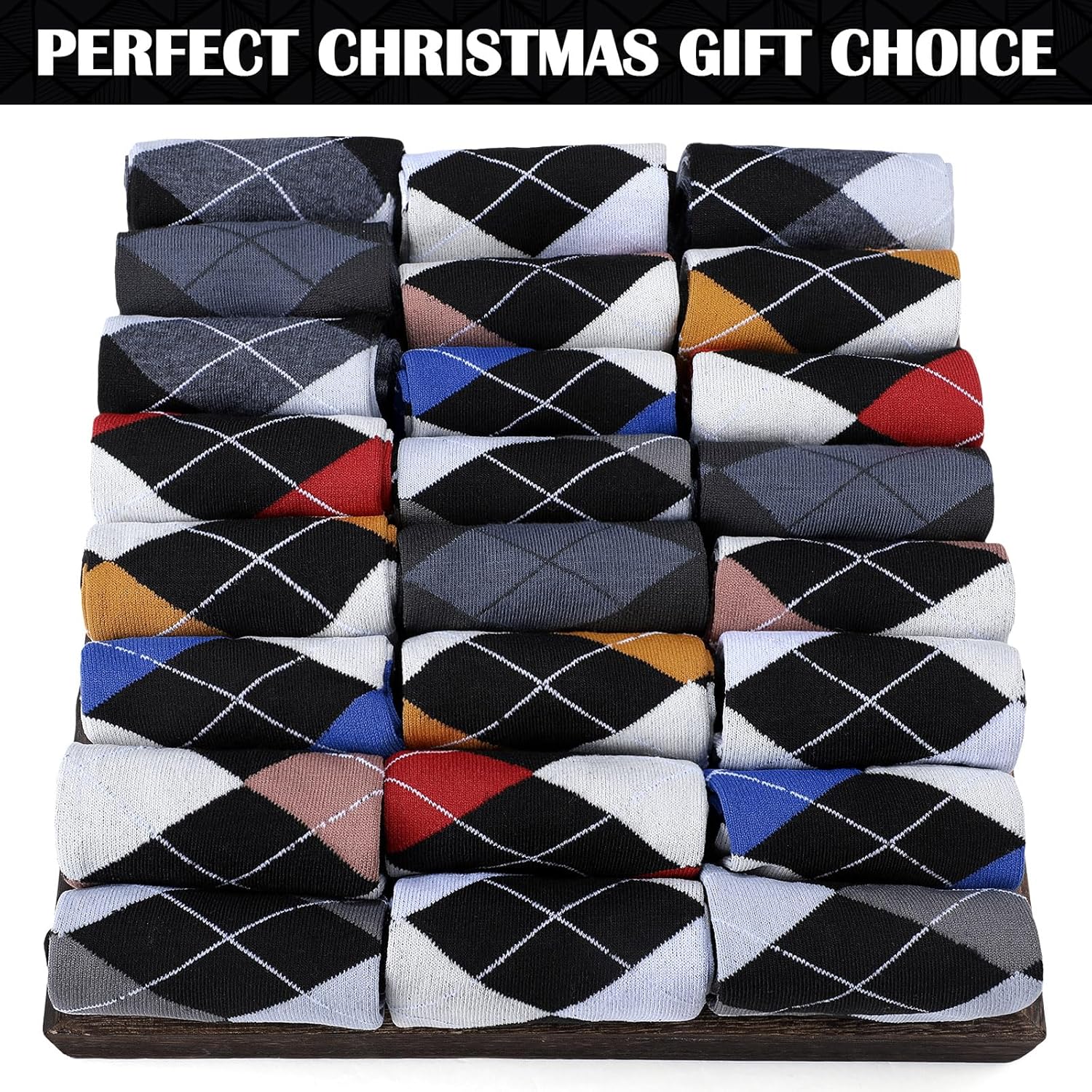 Toulite 24 Pairs Men's Colorful Argyle Dress Socks Bulk Novelty Striped Cotton Crew Business Socks Birthday Valentine Gifts for Dad Grandpa, Men Shoe Size 7-12 - Image 3