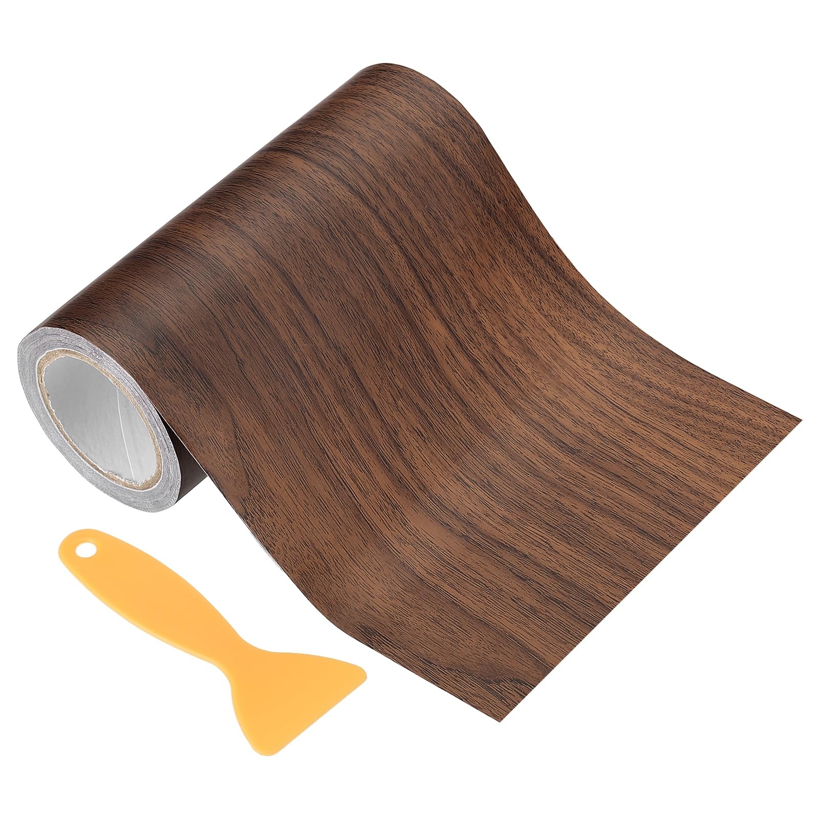 PATIKIL Wood Grain Repair Tape 12.5cm x 4.57m, Self Adhesive Realistic Textured Repair Tape Patch with Scraper for Floor Door Table Cabinets Desk, Dark Brown