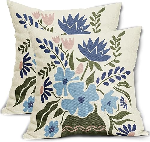 Juego de 2 fundas de almohada de lavanda floral morado de 18 x 18 pulgadas, para primavera y verano, acuarela, mariposa, hojas verdes salvia, para