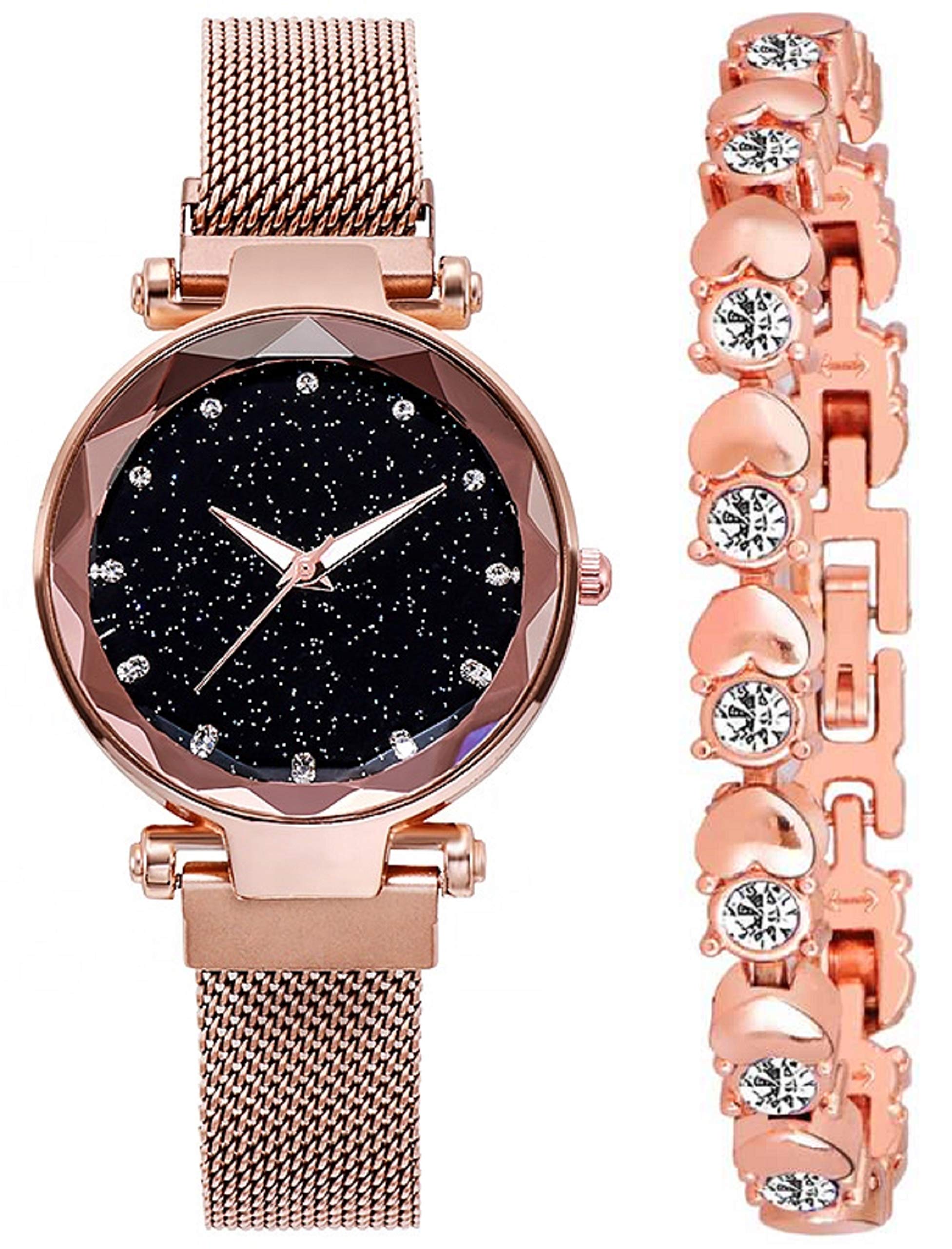 ZUPERIA Branded Rose-Gold Magnet Watch with Free Rosegold Bracelet for Girls and Women (B08WHH7JZ1) Amazon Price History, Amazon Price Tracker
