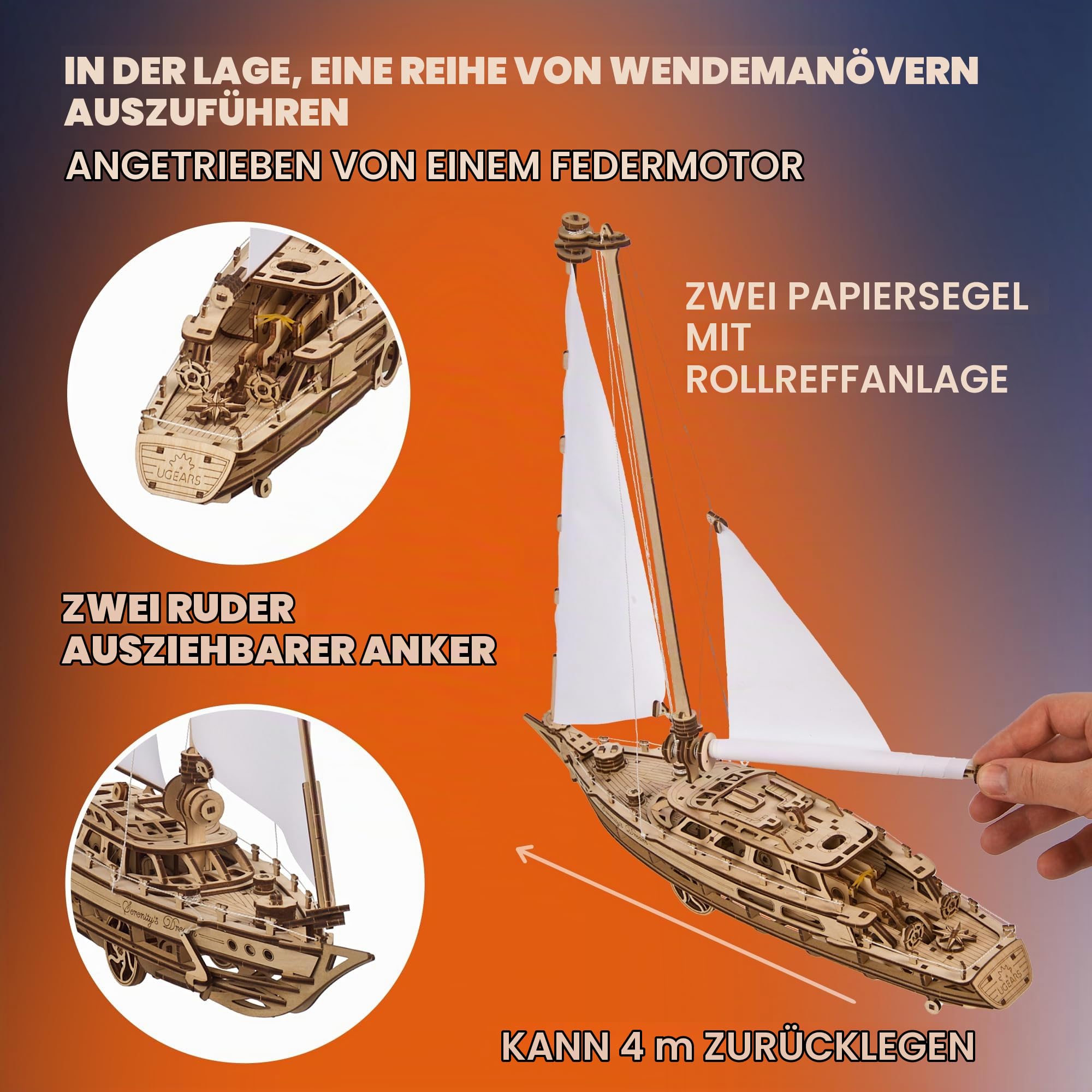 UGEARS Serenitys Traum Segelschiff Modellbausatz - Holzpuzzle Erwachsene 3D Schiff - Modellschiff Bausatz Holz - Segelboot Deko & Modellbau Schiff für DIY Liebhaber - 3D Puzzle Holz Erwachsene Bausatz
