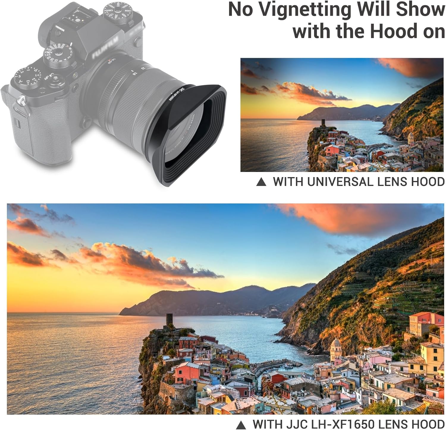 JJC Metal Square Lens Hood Shade for Fuji Fujifilm XF 16-50mm f/2.8-4.8 R LM WR Lens on Fujifilm X-T5 X-T50 XT5 XT50 Camera, for Fuji Fujinon XF 33mm F1.4 R LM WR, with Protective Hood Cap