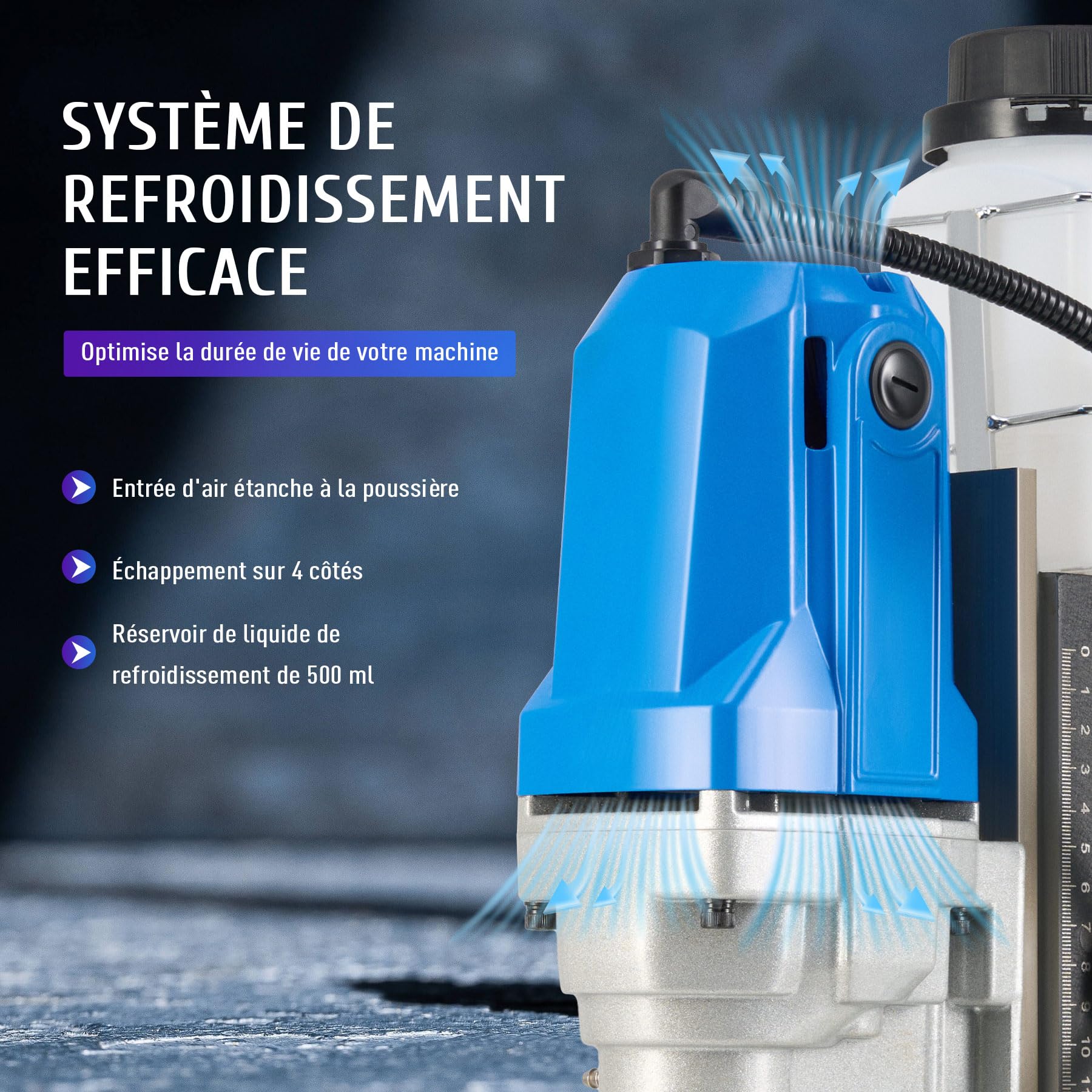ZELCAN 1100W Perceuse Magnétique Portable Diamètre 40mm Profondeur 50mm Moteur en Cuivre Perceuse à Colonne Électrique 550 tr/min avec Base Électromagnétique 12000 N