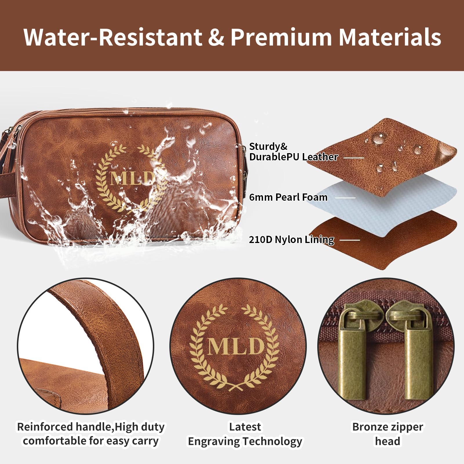 Borsa da toilette in pelle personalizzata da uomo, grande kit dopp da viaggio, organizer per articoli da toeletta impermeabile, borsa cosmetica in pelle PU, regalo personalizzato inciso al laser per