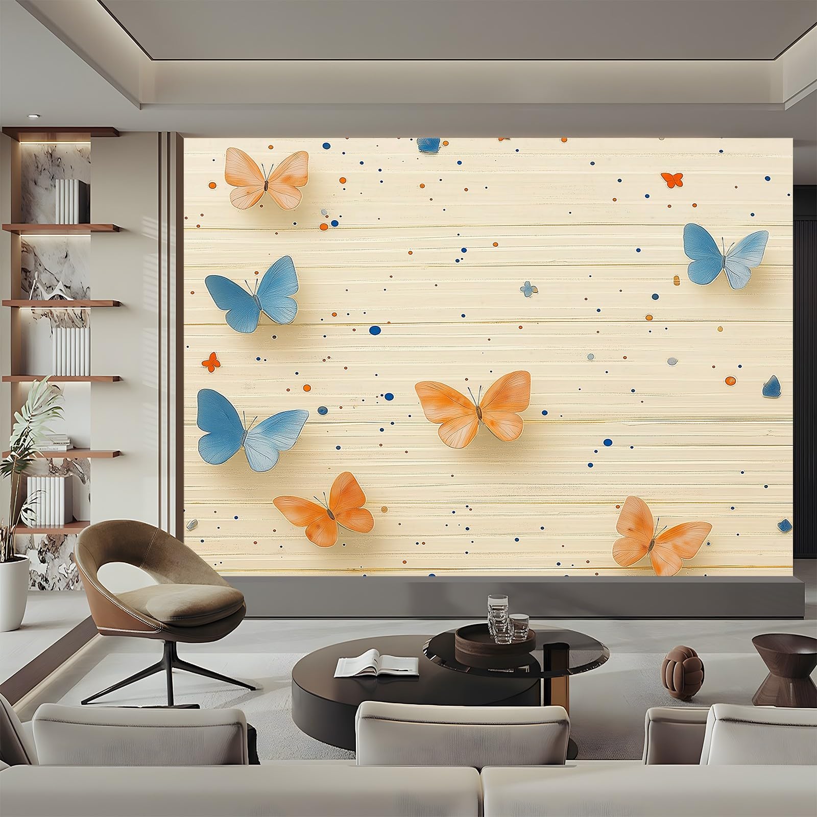 Panoramiczna tapeta boho Arcenciel motyl niebieski pomarańczowy 250 x 175 cm (szer. x wys.) ogromny plakat ścienny niestandardowy 3D do salonu dekoracja ścienna do pokoju dziecięcego nowoczesna