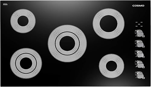 Miniatura 10 de COSMO COS-304ECC - Placa eléctrica de vidrio cerámico con 4 quemadores, elemento de doble zona, luz indicadora de superficie caliente y perillas de