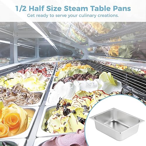 Miniatura 3 de Anjetan 6 sartenes de mesa de vapor, 12 de tamaño medio de 2.6 pulgadas de profundidad, sartenes de acero inoxidable de calidad, sartenes de mesa de