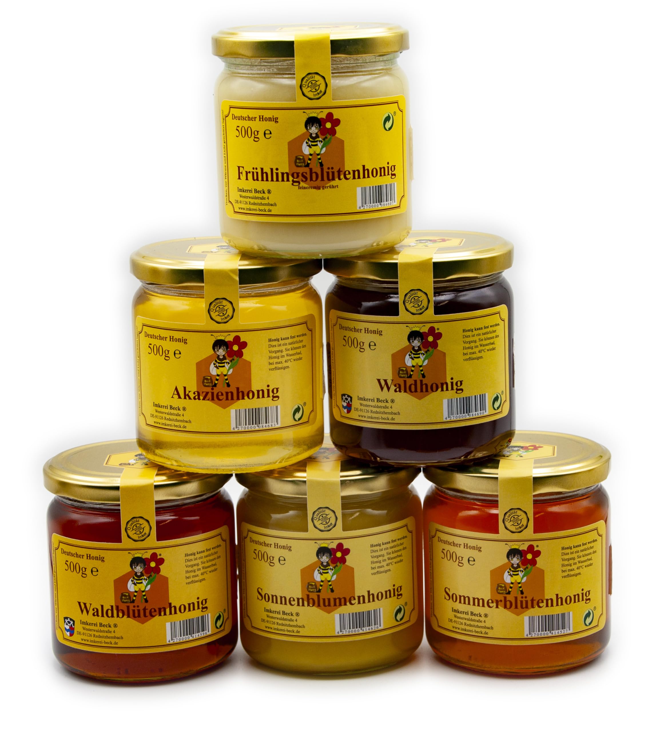 Imkerei Beck® - 6 x 500g / 3000g / 3 kg Honig/Echter Imkerhonig im Vorteilspack/Bienenhonig Set direkt vom Imker aus Deutschland/Bayern