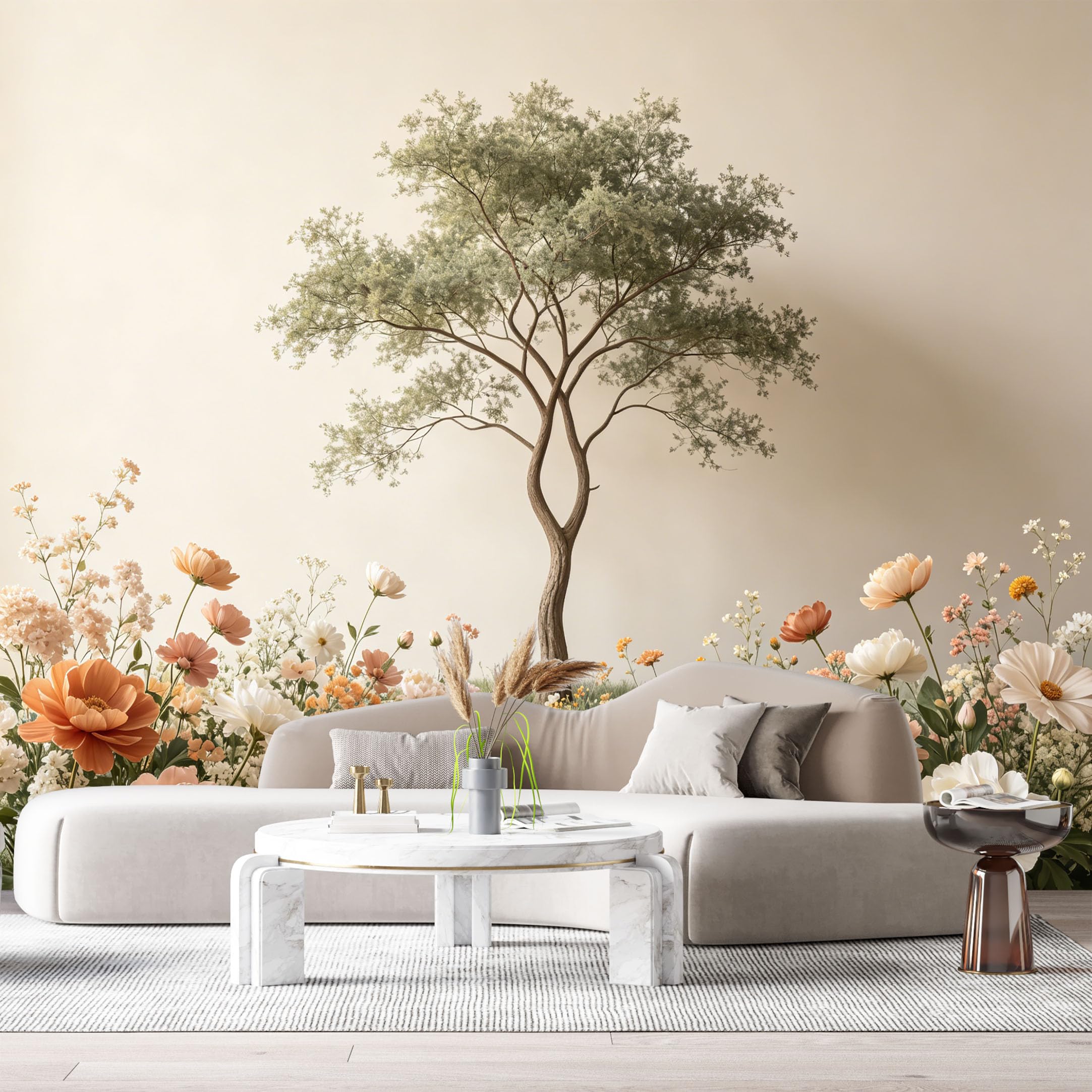 Custom Size Wall Murals Botanical Tree Floral Watercolor Minimalist SelfAdhesive Wall Fabric Removable Large Wallpaper for Photo Living Room