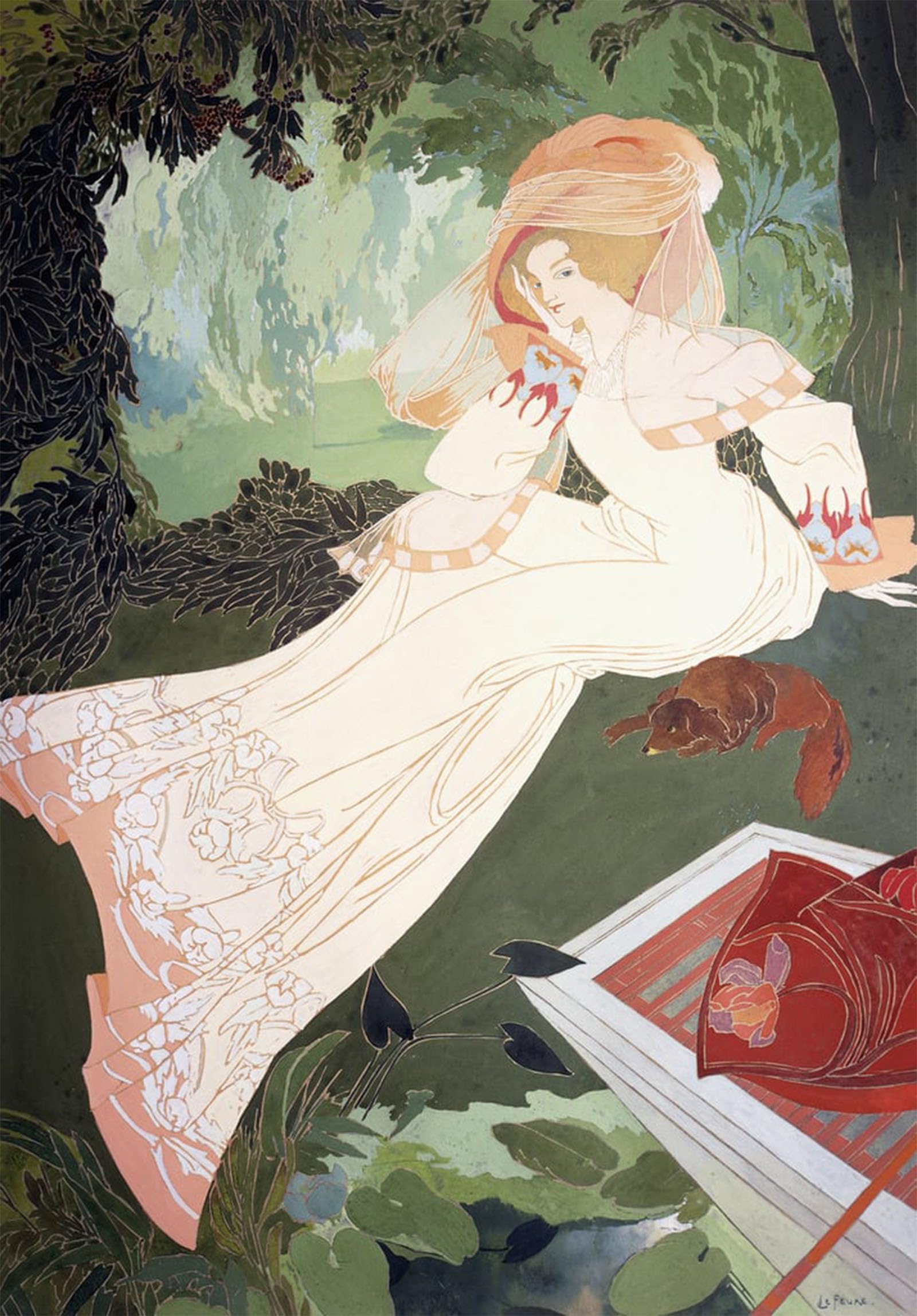 POSTERIIk Vintage Print Pop Art Landscape Artwork an Elegant Lady with a Dog by Georges De Feure Art Prints for Office Home Decor 60x90cm