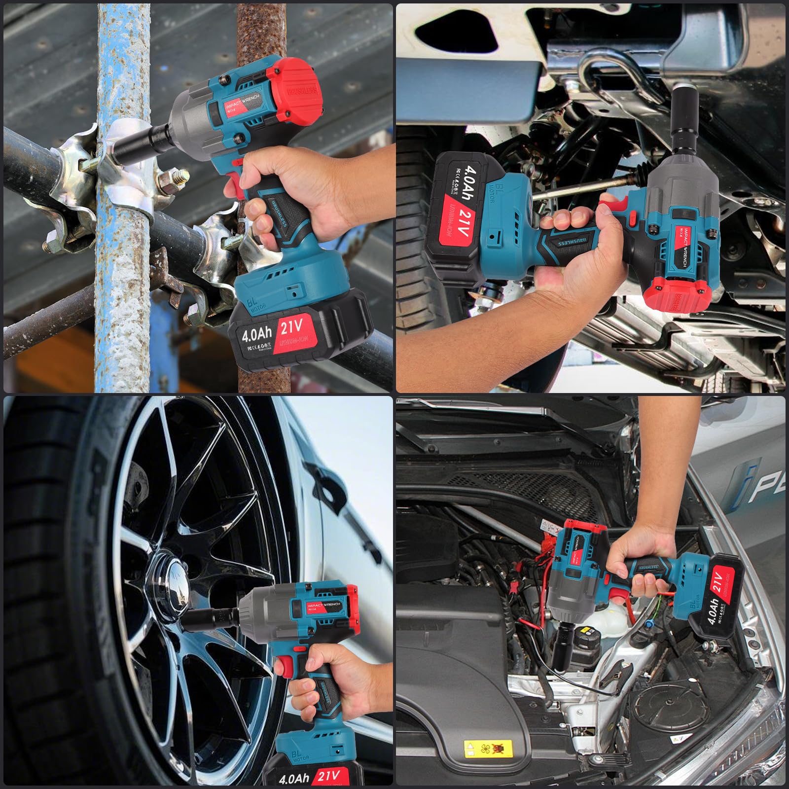 Nexalite Clé à Chocs sans Fil 1300 N.m: Visseuse à Chocs Brushless 21V avec 2 Batteries 4.0Ah, Boulonneuse Électrique Professionnelle avec 6 Douilles, pour Voiture Pneu Réparation
