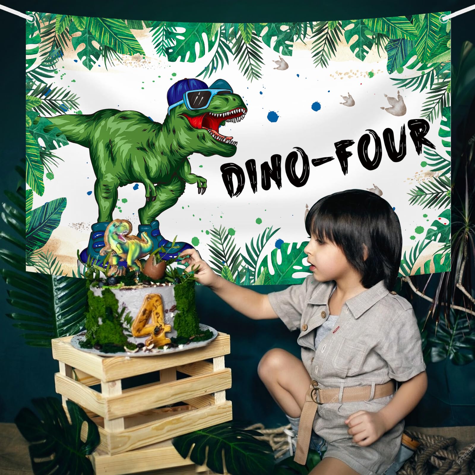 Amazon.com : MEHOFOND Dinosaur Dino-Four 4th Birthday