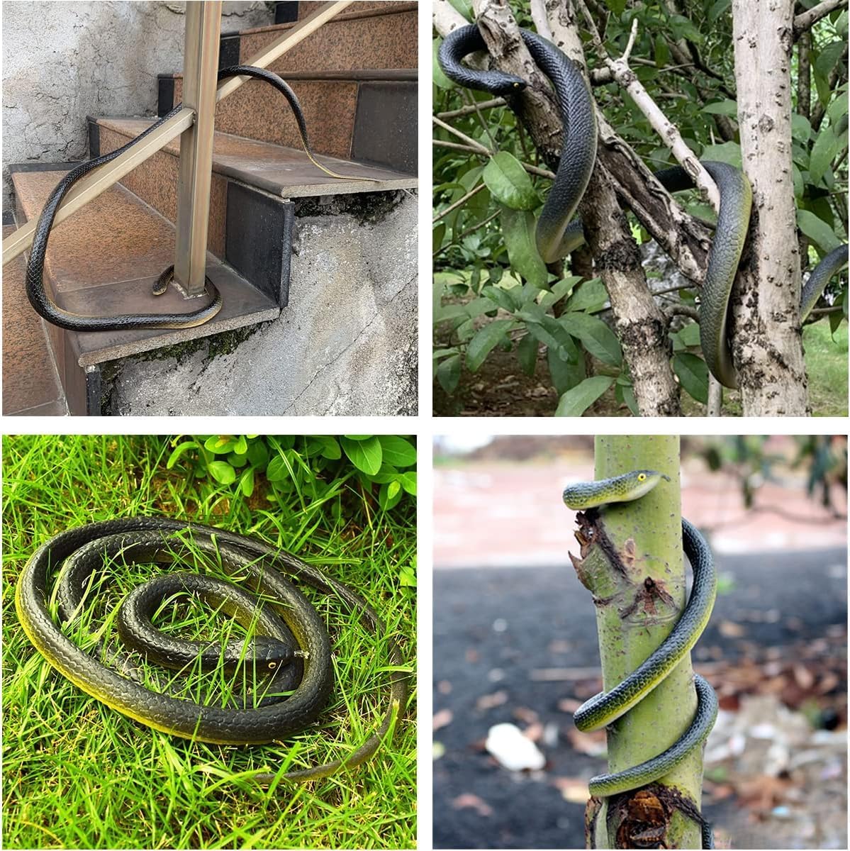 PUHUHP 3-Pack Ultra-Realistic Rubber Snakes for Halloween Decorations, Garden Bird Scare, Pranks – Fake Black Mamba Toy – Durable Outdoor/Indoor Props 4