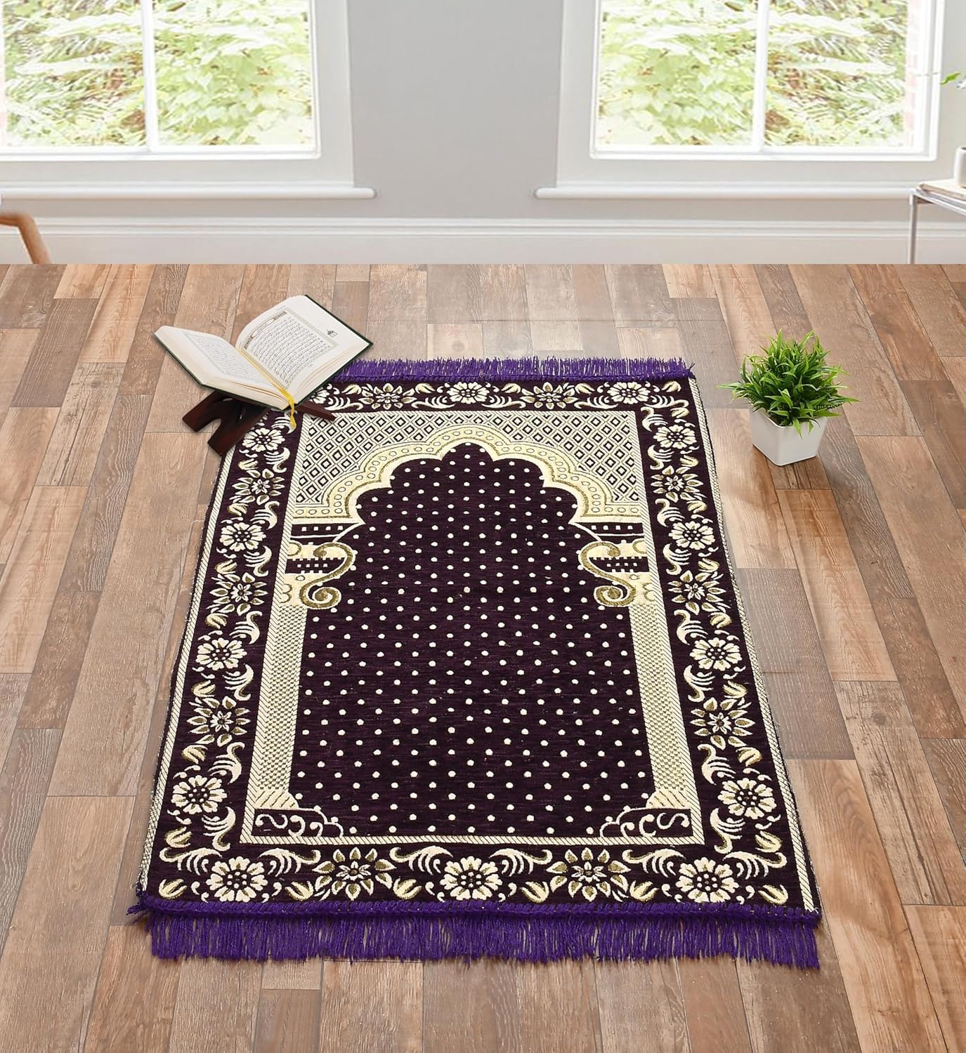 Furnishing Hut Premium Collection of Islamic Prayer mat for Muslim | Prayer Mat/Janamaz for Namaz/Meditation Mat/Muslim| Size 27x50| Washable Soft Prayer Mat (Purple)-image-4