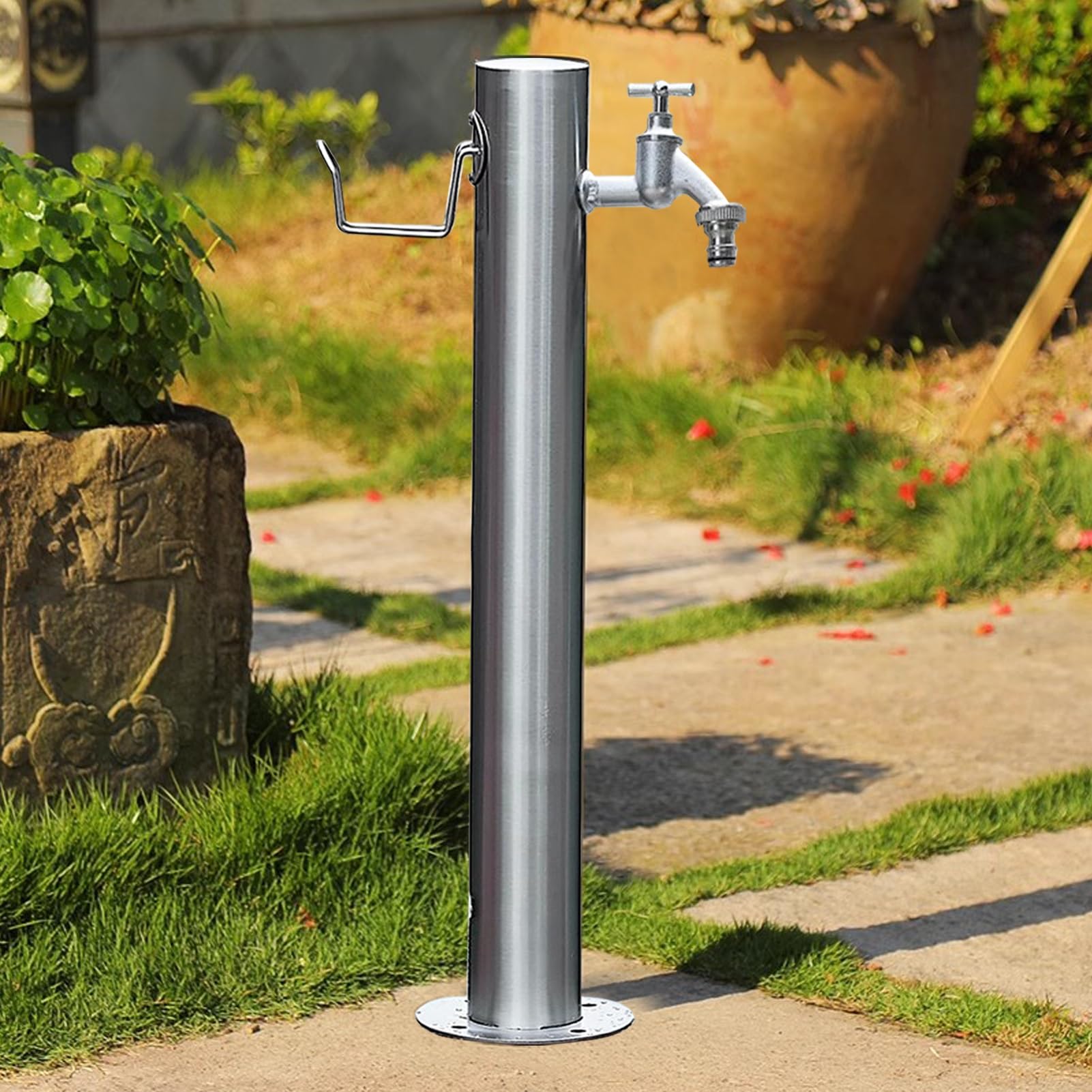 Grifo de columna de agua de acero inoxidable para jardín al aire libre con soporte de manguera, grifo anticongelante, fuente de hidrante para riego