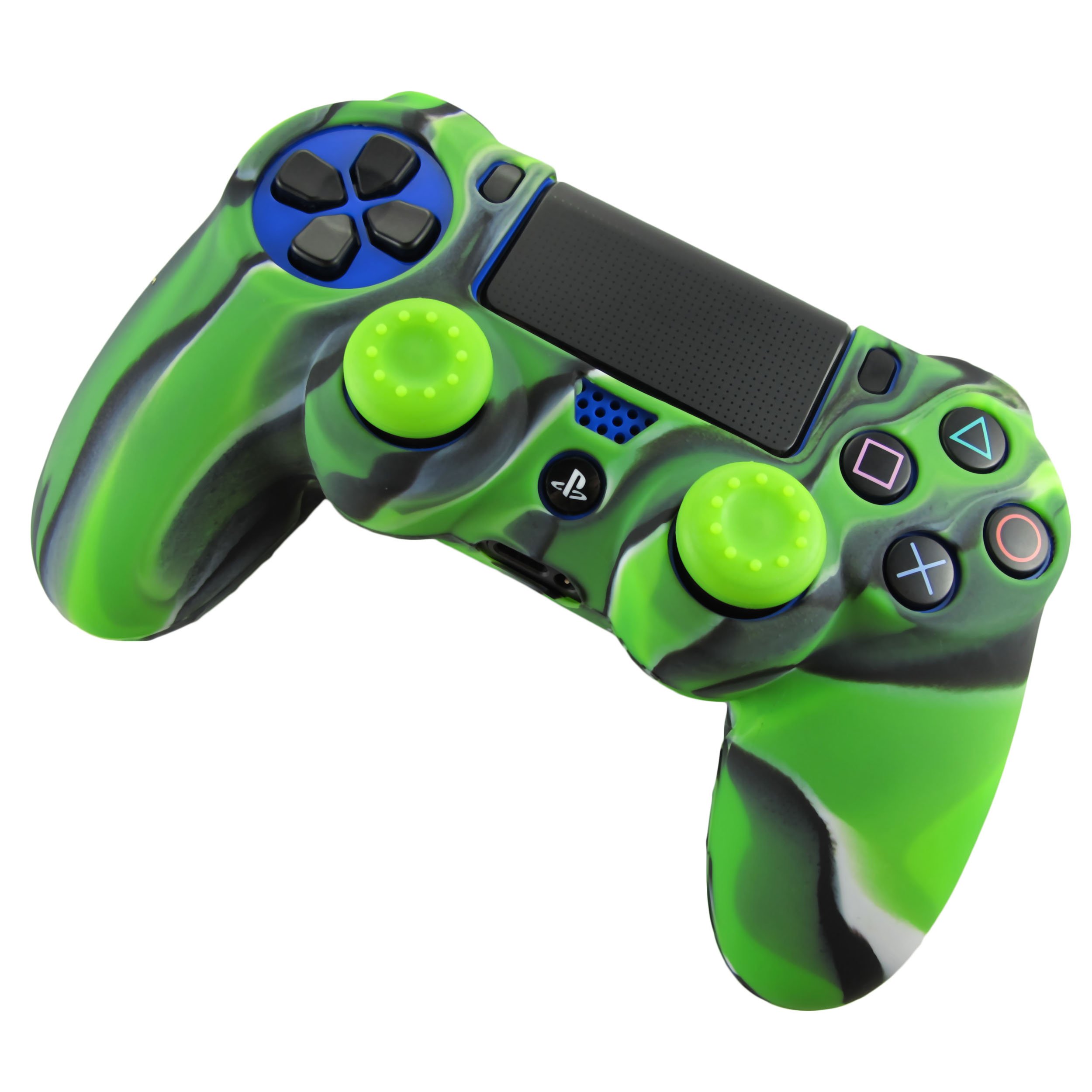 Pandaren® silicone skin for PS4/ SLIM/ PRO controller x 3 + thumb grip x 6 (camouflage red blue green) — view 6