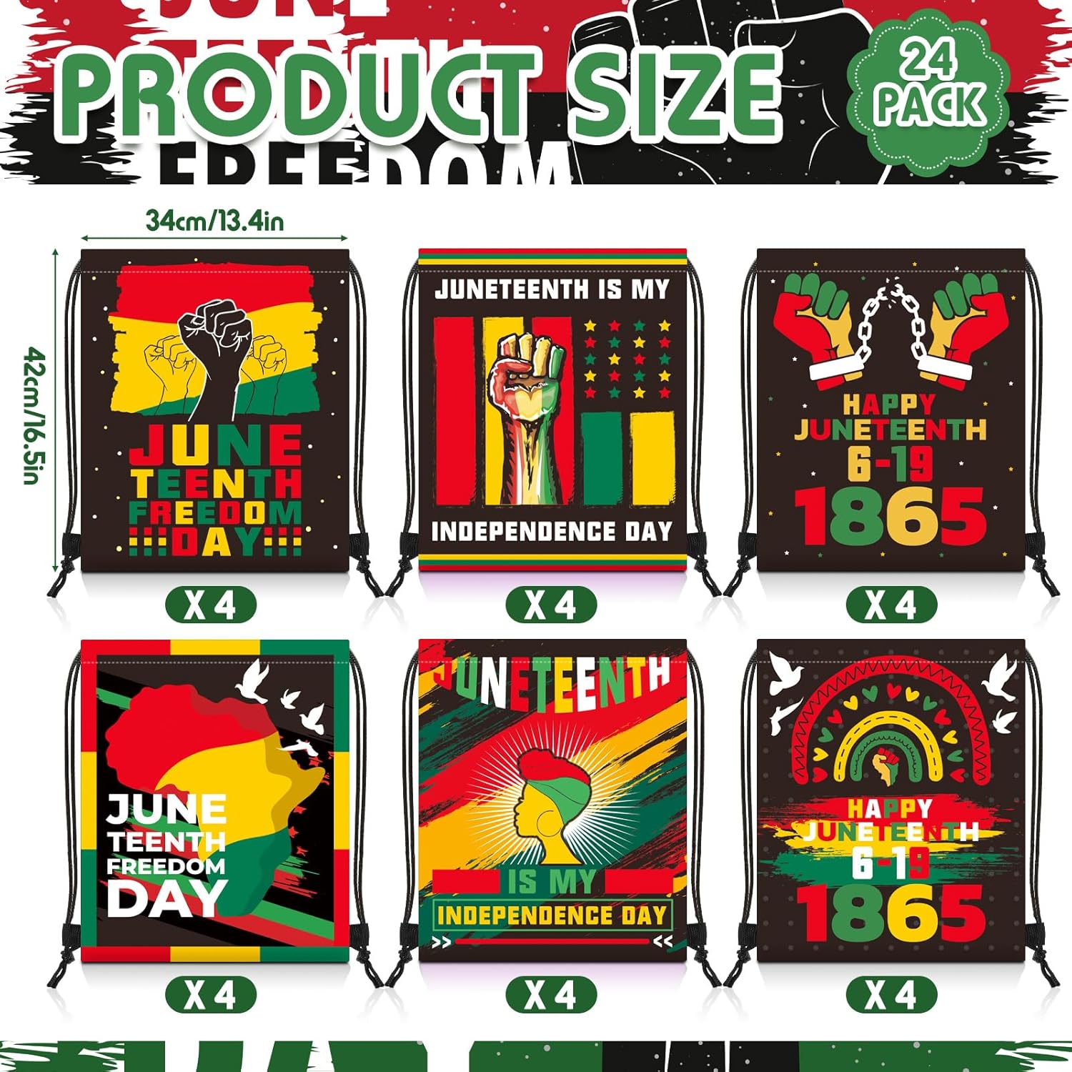 Jetec 24 Pcs Happy Juneteenth Day Drawstring Bags Black Freedom Day Drawstring Bags Black History Month String Backpack