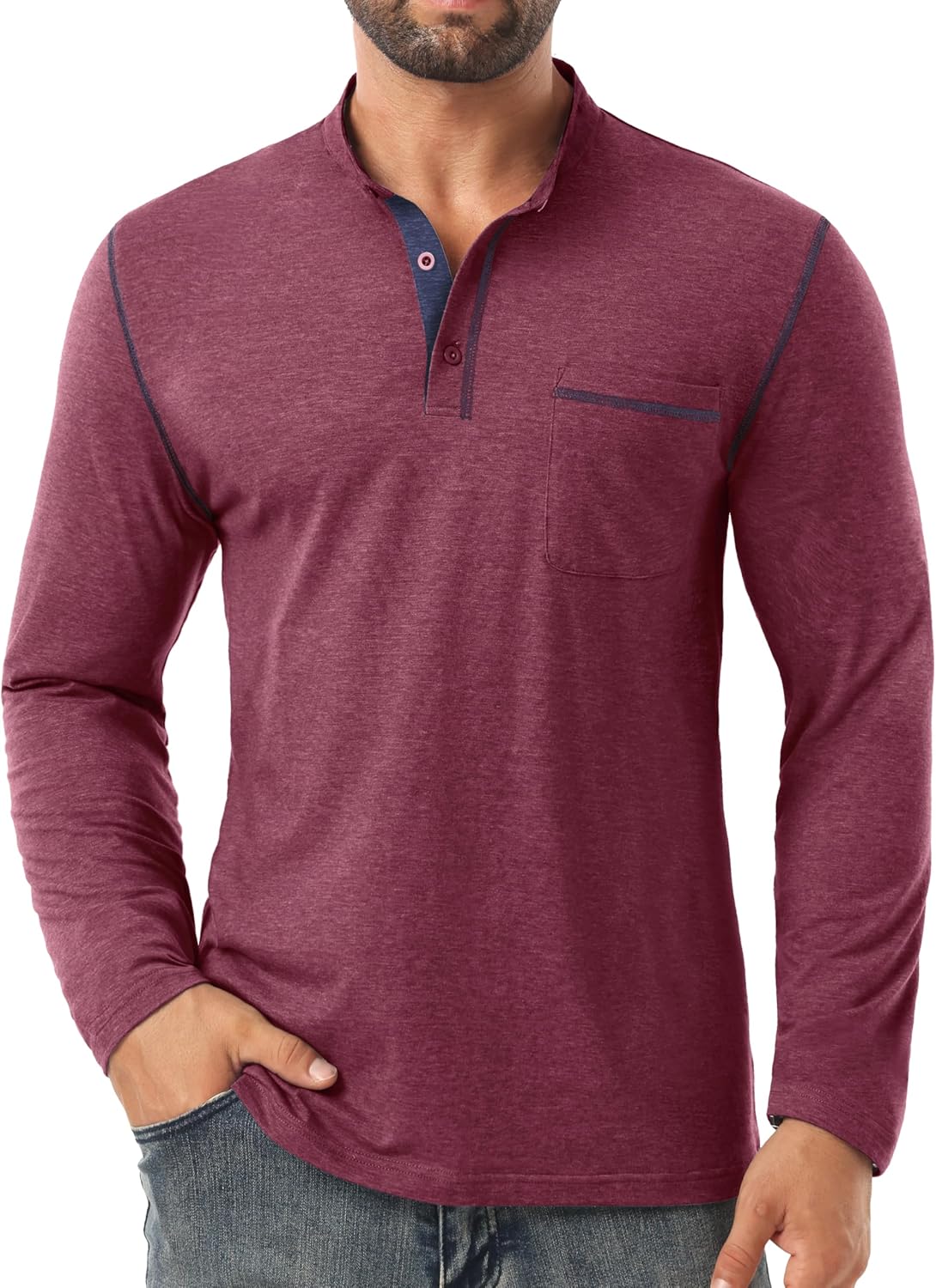 Sailwind Men's Henley Shirts Long Sleeve Button T-Shirt Casual Stylish Cotton Pullover Shirt with Pocket - Image 4