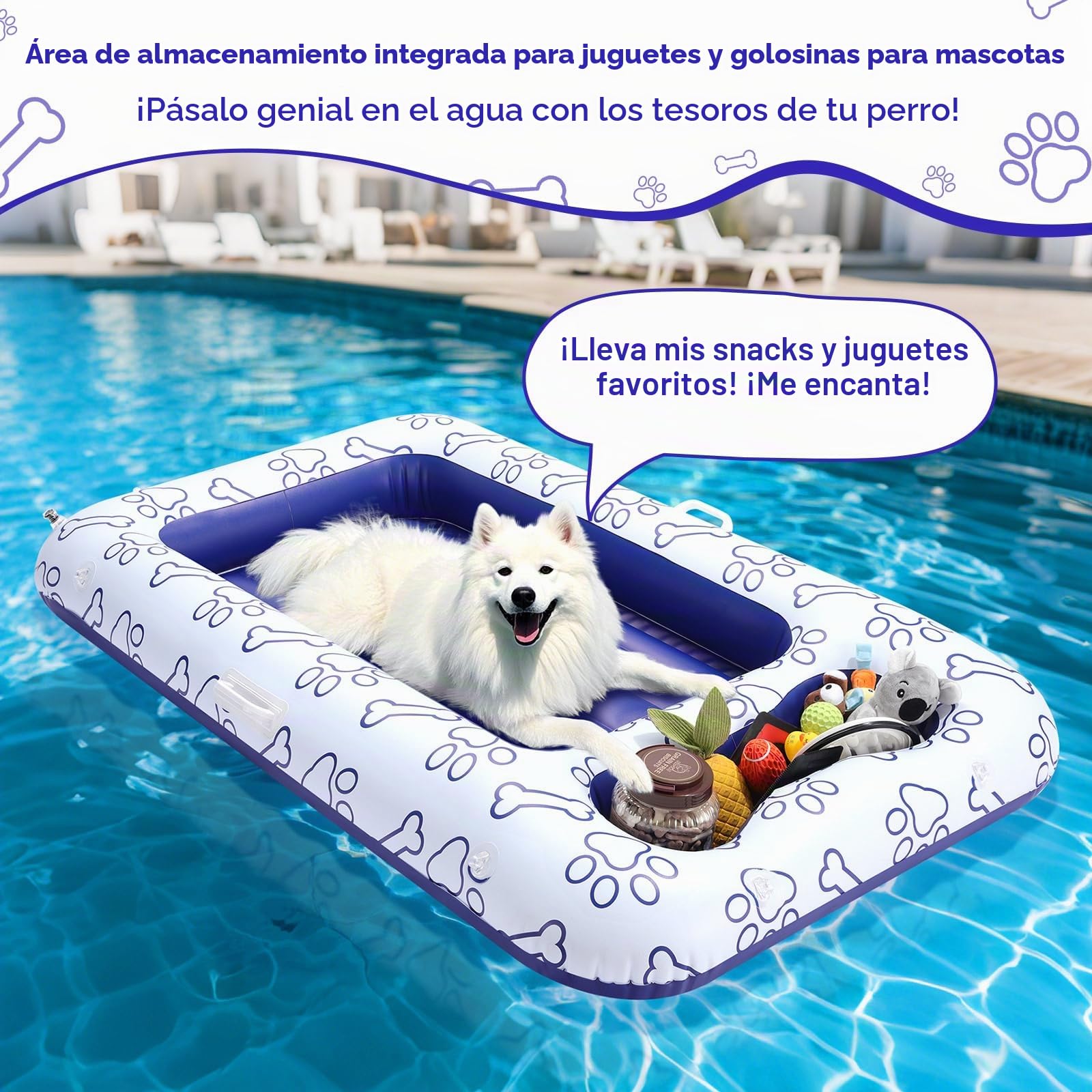 MoKo Colchoneta Hinchable Piscina para Perros | con Compartimento para Juguetes y Comida, Hamaca Flotante de PVC y Malla