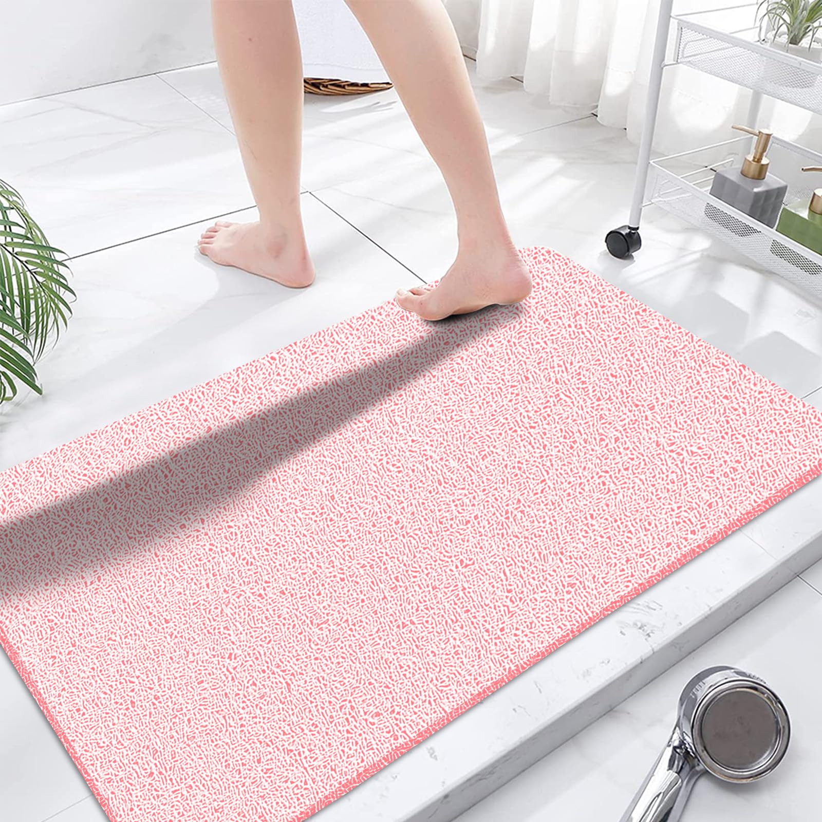 Non Slip Loofah Shower Mat, 23.6x47.2 Inch, Anti Slip Bath Mat for Wet Areas, Quick Drying, No Suction Cups, Pink